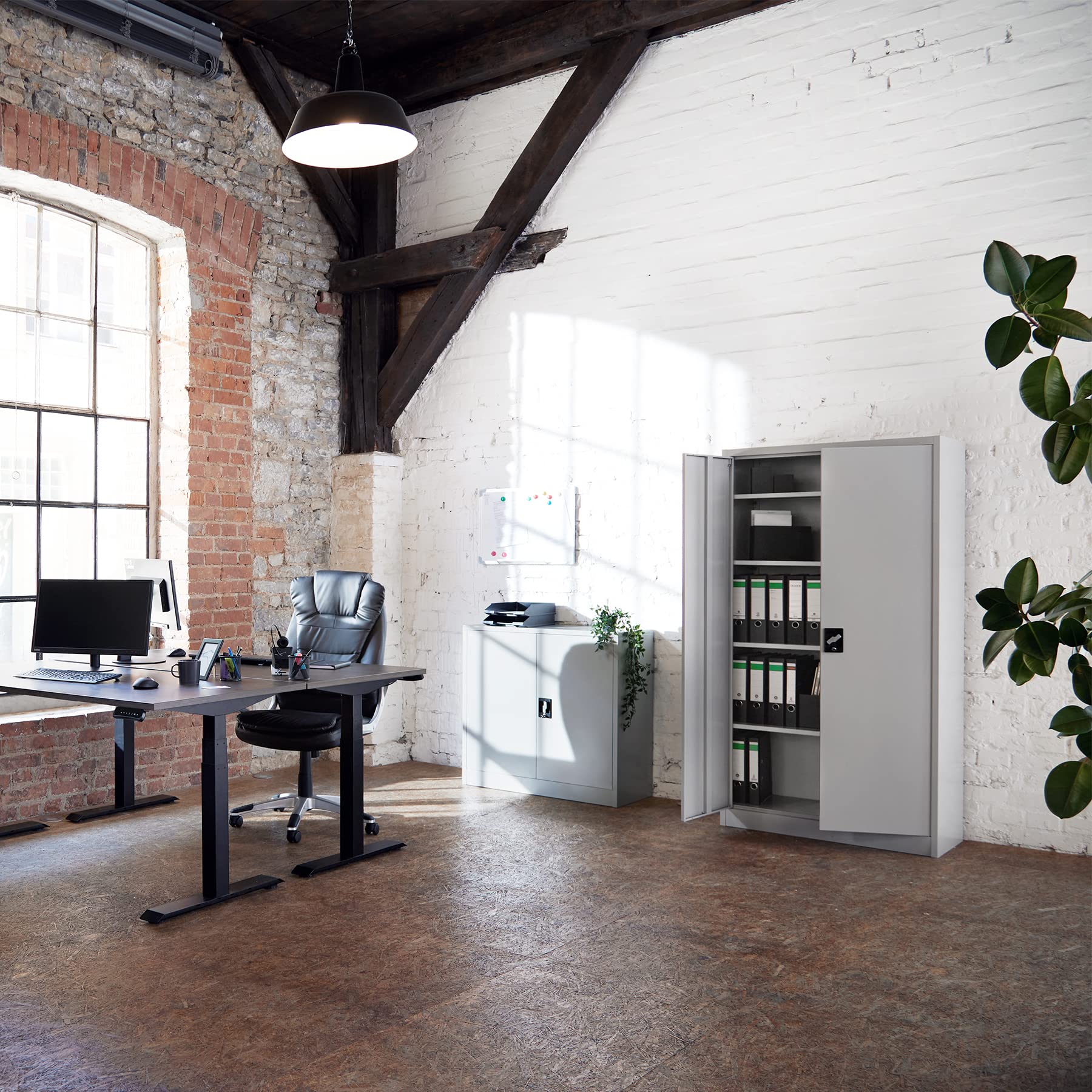 tectake® Armadio Porte Battenti, 180x90x40 cm, con 2 Ante e 5 Ripiani, Mobile con Serratura Chiave, Armadietto Portadocumenti e Faldoni per Ufficio in Metallo, Mobili Ufficio, Archivio - Grigio