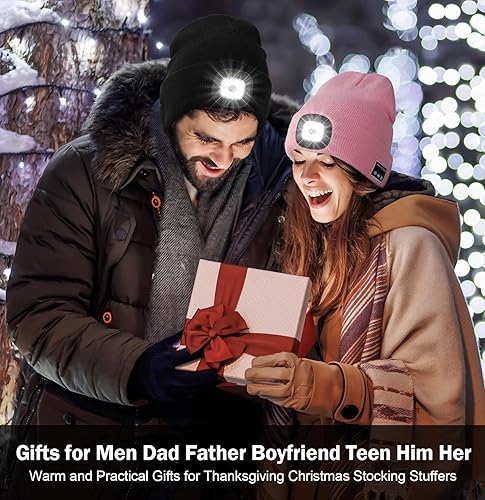 Miniatura 6 de Gorro unisex Bluetooth con luz, gorro de punto musical mejorado con auriculares y altavoces estéreo integrados y micrófono, sombrero LED para