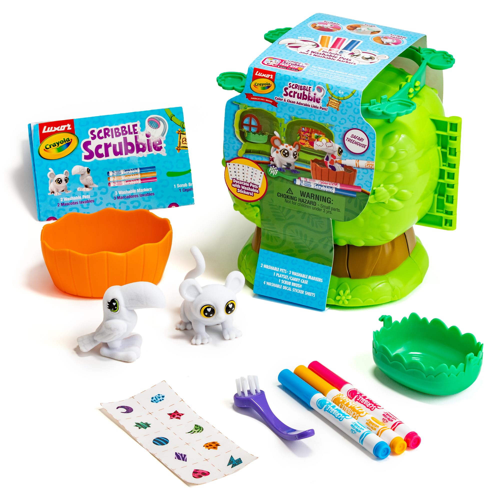 Luxor Crayola Scribble Scrubbie Pets Safari Treehouse Playset, 2 Washable Pets, 3 Markers, 4 Decal Sheets, 1 Tub & 1 Brush, Portable Travel Carrying Case, Non-Toxic, Gift for Kids-image-18