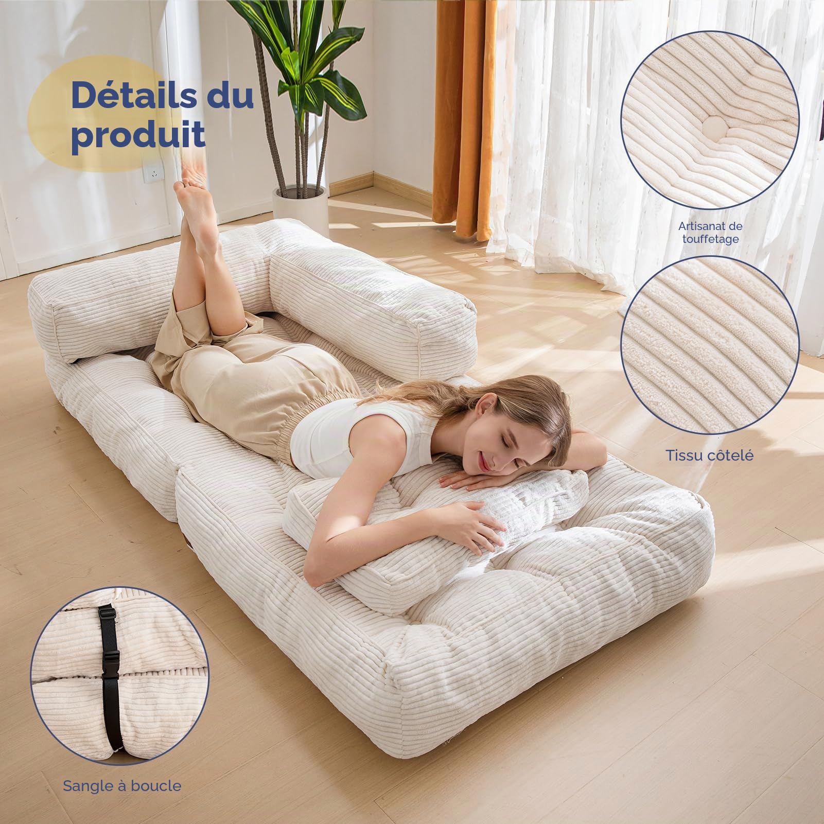 MAXYOYO Canapé-lit Pliable en Velours côtelé Convertible avec Coussin - 160 x 80 cm - Canapé lit Confortable pour Chambre à Coucher, Salon