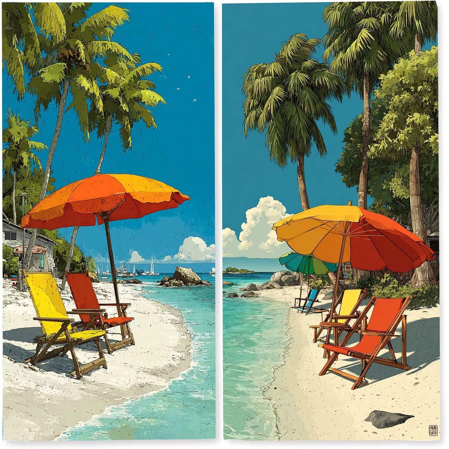Serviette de Plage xxl 90x200 cm, Serviette Microfibre Lot de 2 Séchage Rapide & Anti-Sable Compacte & Légère Sport Vacances Accessoire Travel Essentials Homme Femme Cadeau (Parapluie Cocotier) z-8269