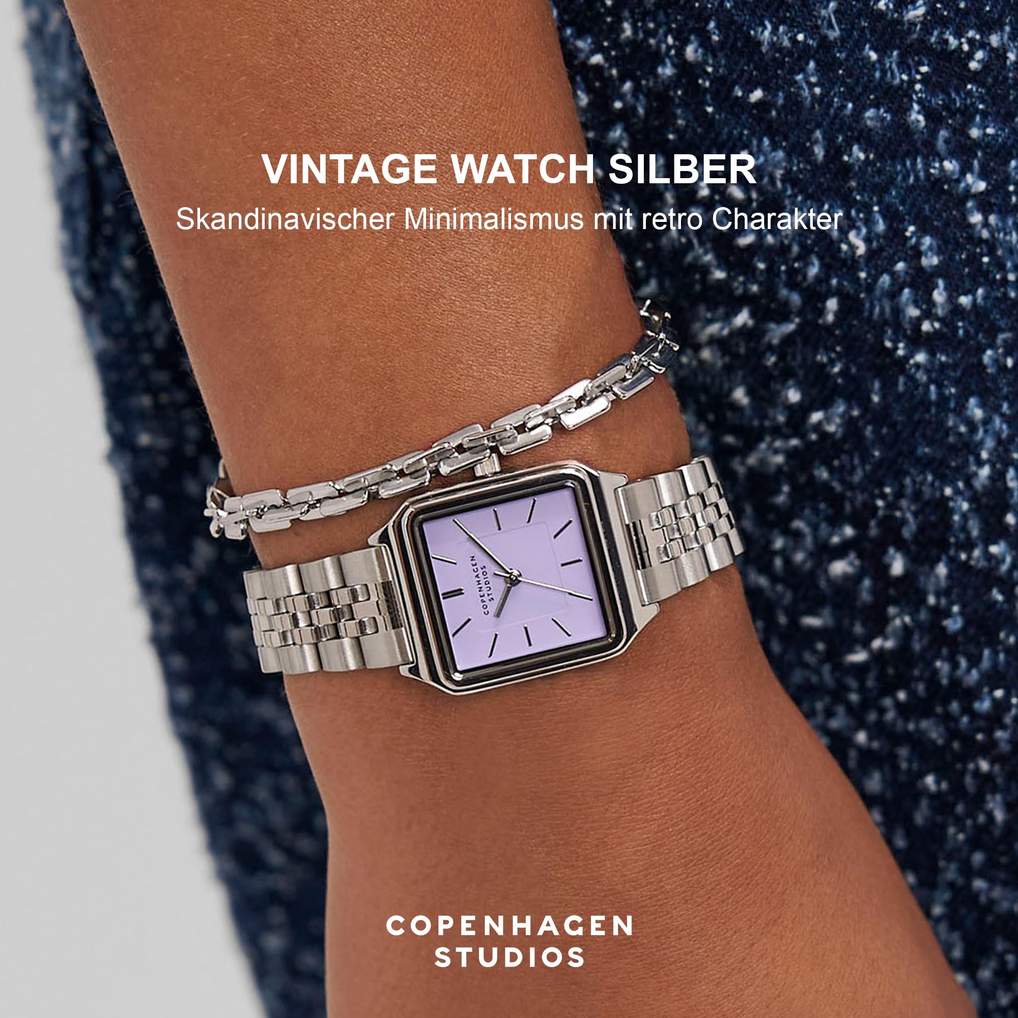 Copenhagen Studios Vintage Square Watch - 24 mm - Elegante Damenuhr aus poliertem Edelstahl mit Quarzwerk - analoge Armbanduhr - 5 ATM wasserdicht - Kratzfest