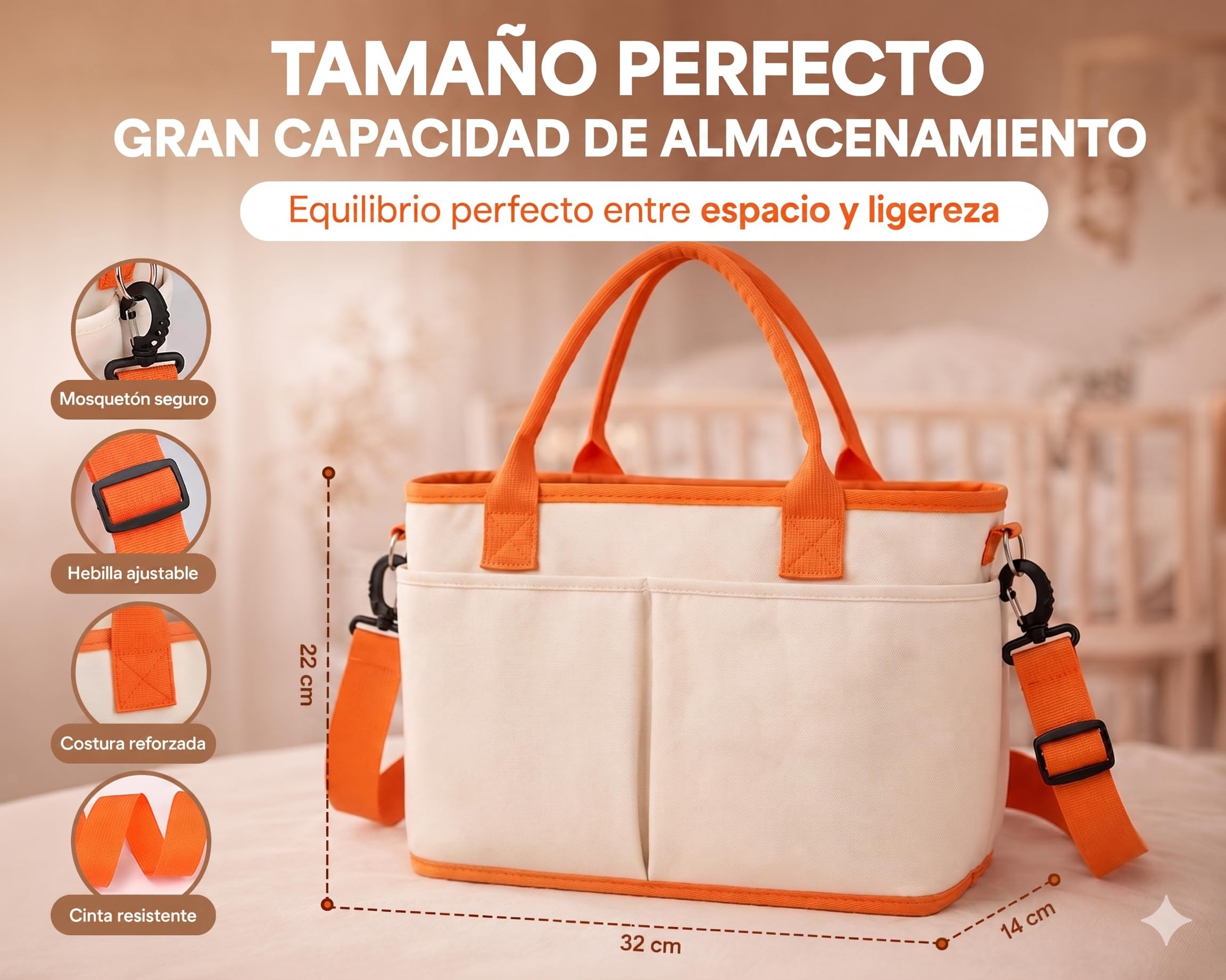 Bolso Carro Bebe multifunción Impermeable con Gran Capacidad y bolsillo térmico – Organización Práctica para Paseos Diarios – Ideal padres activos – Múltiples Compartimentos y Cierre Magnético