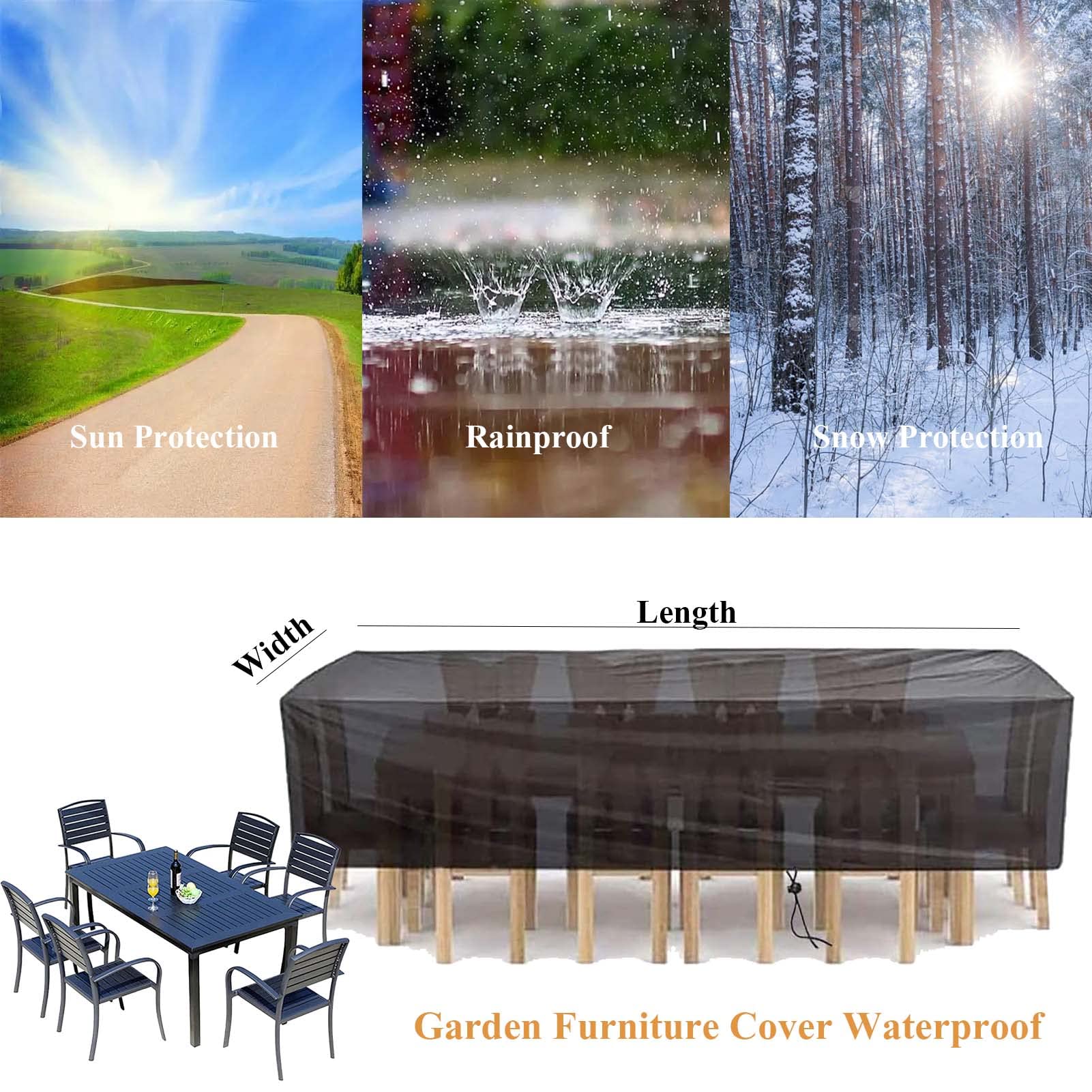 Funda impermeable de piel de jardín de 127 x 127 x 73.7 cm, 420D, juego de mesa y silla de patio de buey para exteriores, protección para mesa de café y patio trasero