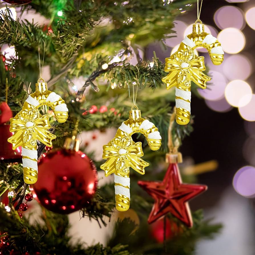 クリスマス 飾り オーナメント 12本セット キャンディケーン リボン 金 Amazon.co.jp: GWHOLE クリスマス 飾り オーナメント 12本セット