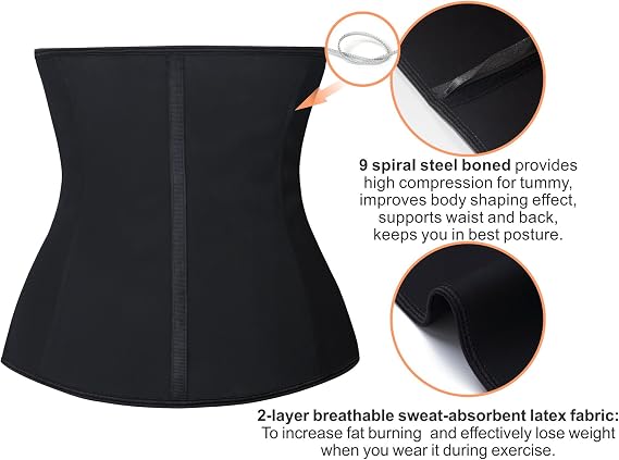 YIANNA Latex Waist Trainer for Women Tummy Control Zipper Underbust Waist Cincher Corset Hourglass Body Shaper Sport Girdle
