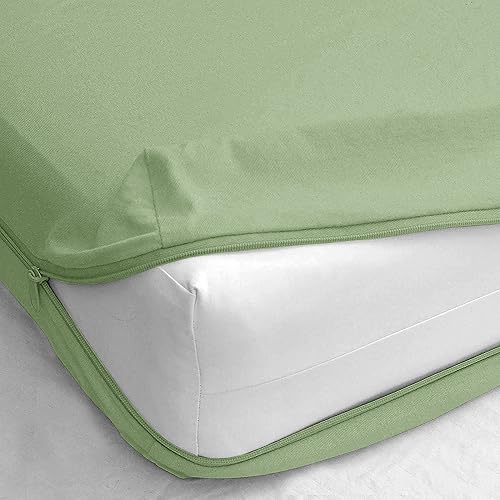 Miniatura 6 de Sábana bajera ajustable con cremallera, tamaño individual, bolsillo profundo de 6 pulgadas, 600 hilos, 100% algodón egipcio con cremallera (beige)