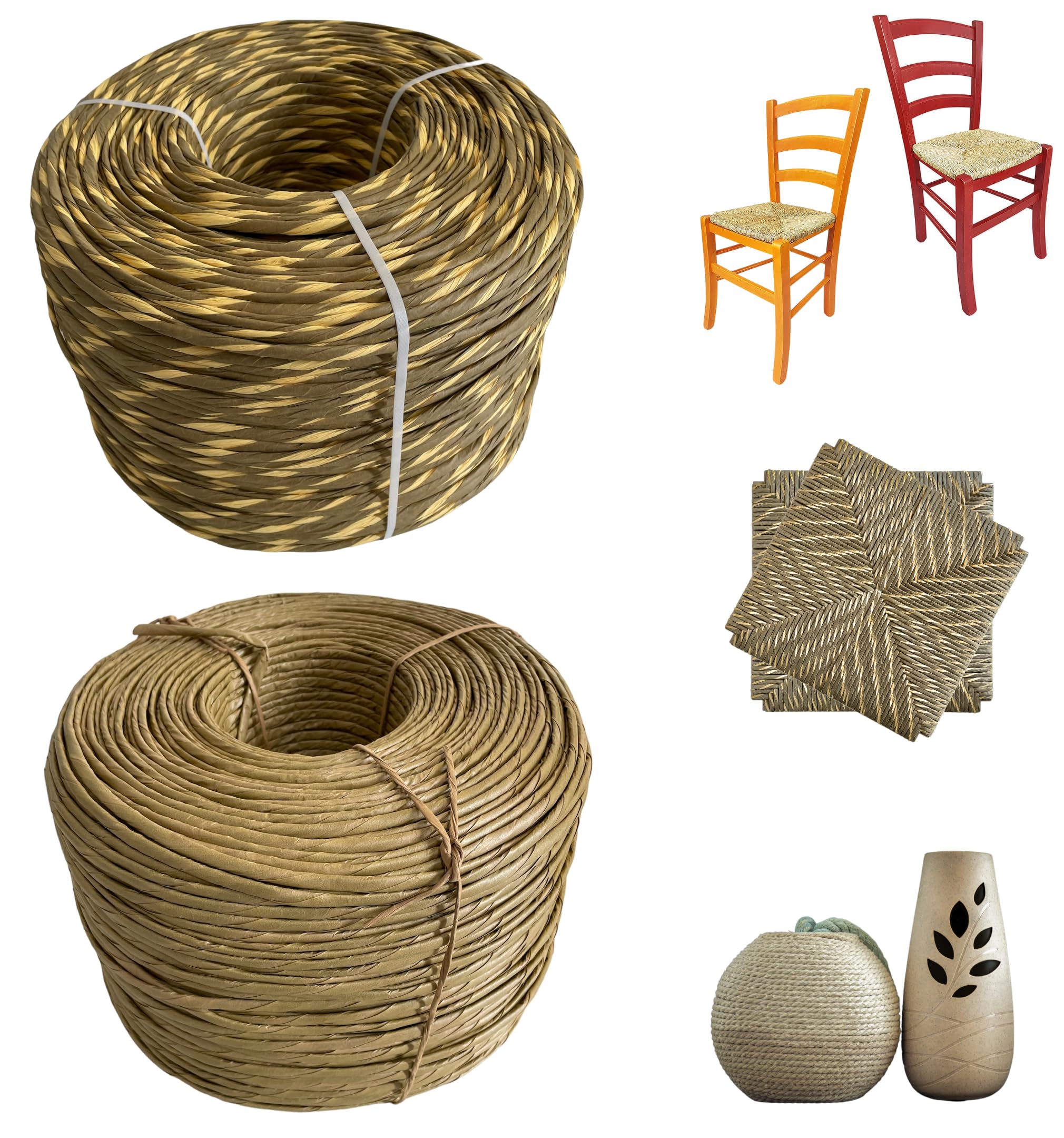 ZStyle Lina papierowa - Rolka - papierowa lina do pchania krzeseł - skręcona trawa - naturalna - sznurek - sznurek do majsterkowania (wielokolorowy żółty i zielony)