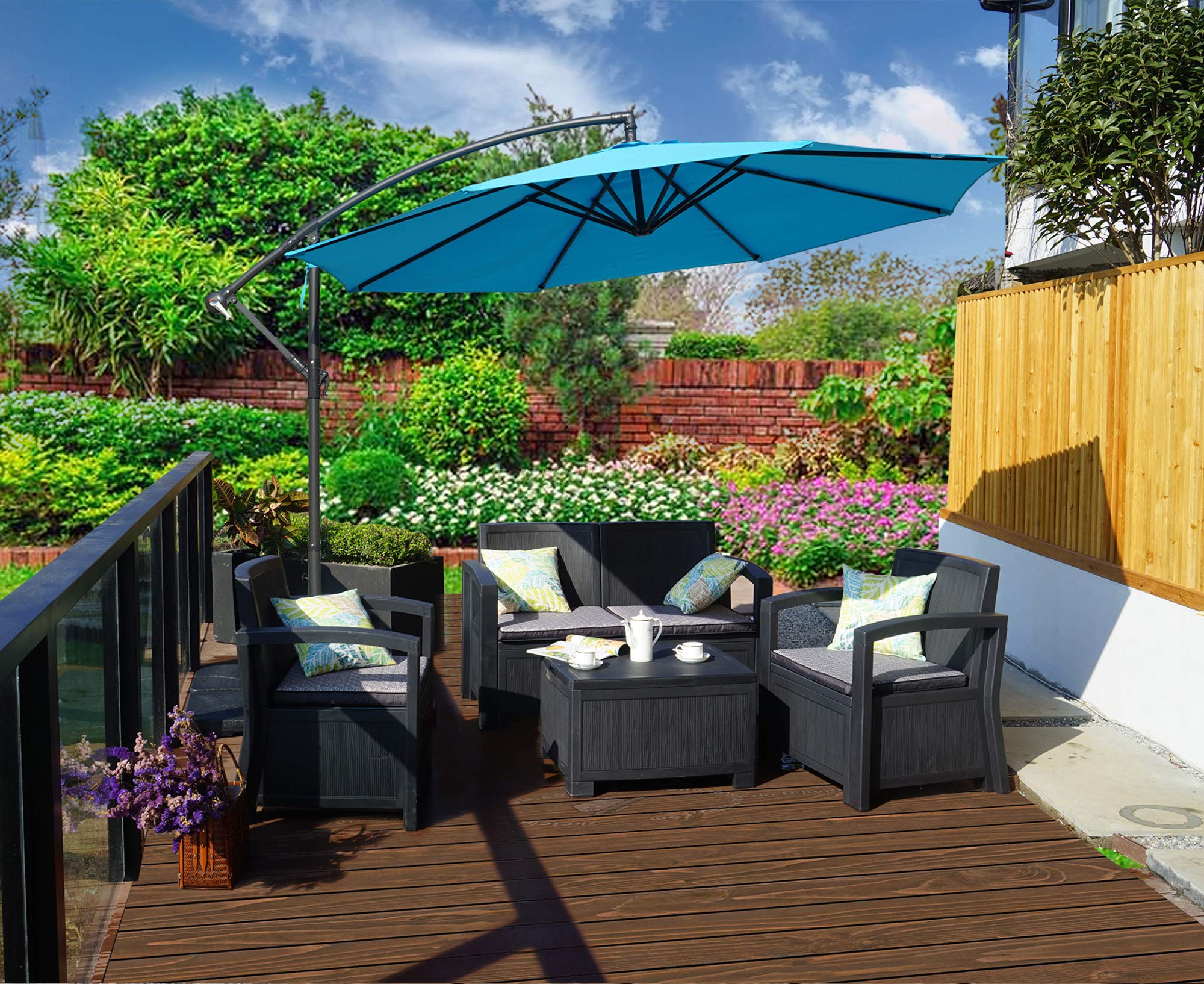 Kozyard 10' Offset Cantilever Hanging Patio Umbrella Large Market Style for Outdoor Balcony Table or Large Garden Terrace (Blue) : Patio, Lawn & Garden