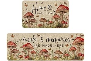 Artoid Mode White Mushrooms Kitchen Rugs with Blooming Floral Leaves set of 2
