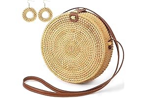Handwoven Rattan Crossbody Bag with Earrings