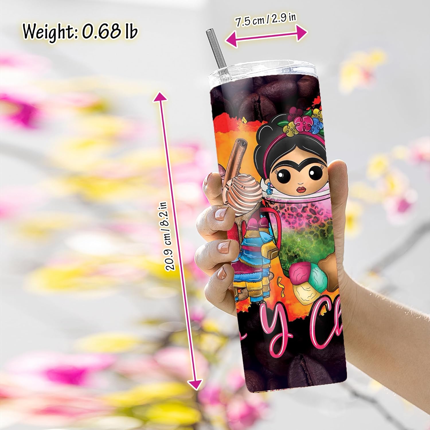 20 oz Insulated Double Wall Stainless Steel Tumbler with Spill Proof Lid and Reusable Straw, Water Bottle Coffee, Mexican Latino Latina Cafecito Y Chisme Cup Mug Tumbler (Cafecito06)