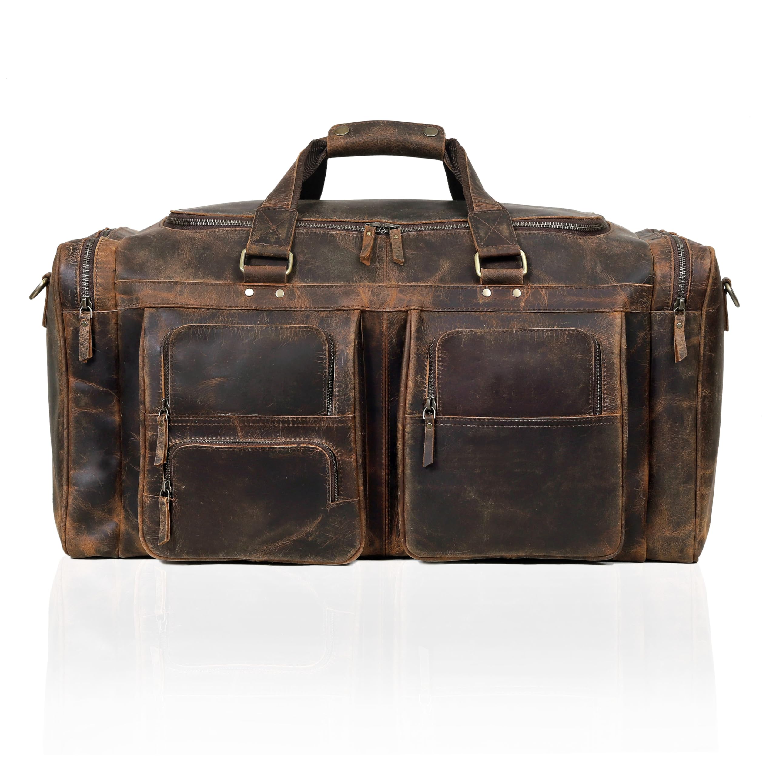 Premium Duffel Taschen für Männer Holdall Leder | Reisetasche | Wochenend-Duffle-Tasche | Dunkelbraun | Groß 24 x 12x 11 Zoll