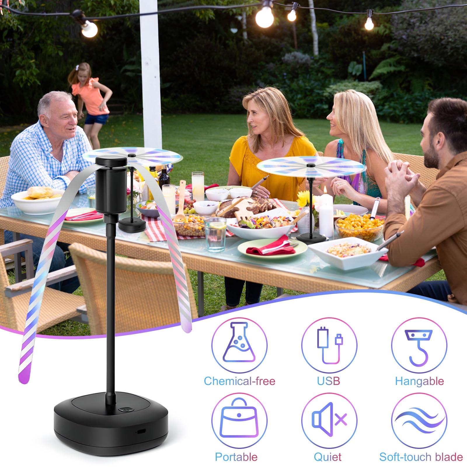 2 Pezzi Acchiappa Mosche, Repellente per Mosche, Scaccia Mosche da Tavolo, Repellente per Mosche, Piegare e Appendere, per Interni ed Esterni (Nero B-USB)