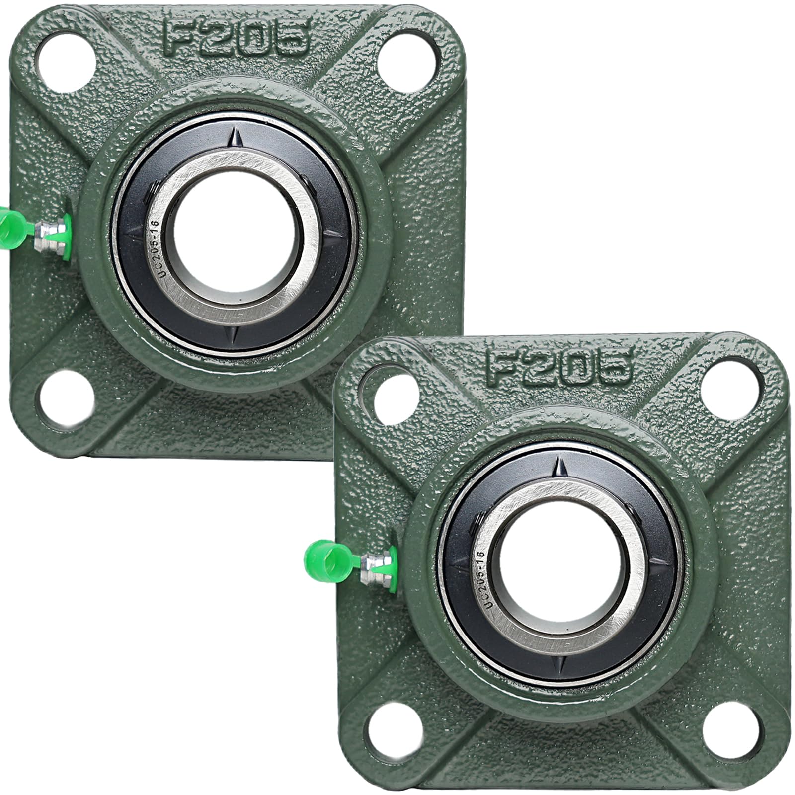2 Pack UCF205-16 Pillow Block Bearing - Square Flange Mounted Pillow Block Bearings - Bearing Steel Bearings with 1" Bore - Self Alignment, Solid Cast Iron Base