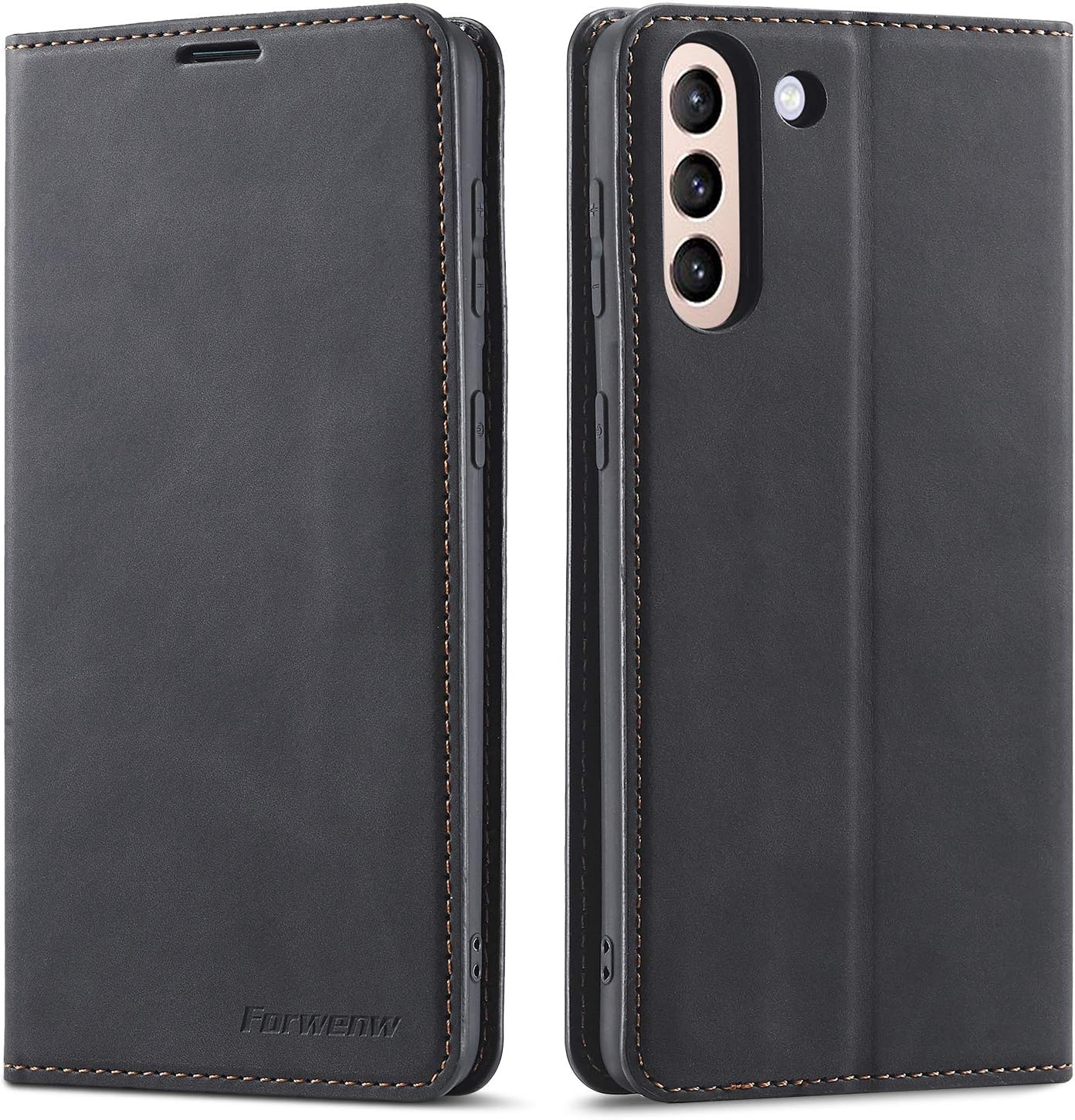 QLTYPRI Case for Samsung Galaxy S21 Plus 5G, Premium PU Leather Cover TPU Bumper with Card Holder Kickstand Hidden Magnetic Adsorption Flip Wallet Case Cover for Samsung Galaxy S21 Plus 5G - Black