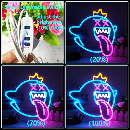 Miniatura 4 de King Boo - Letrero de neón con luz LED de fantasma con interruptor regulable, letrero de neón para juegos para niños, sala de juegos, cueva de