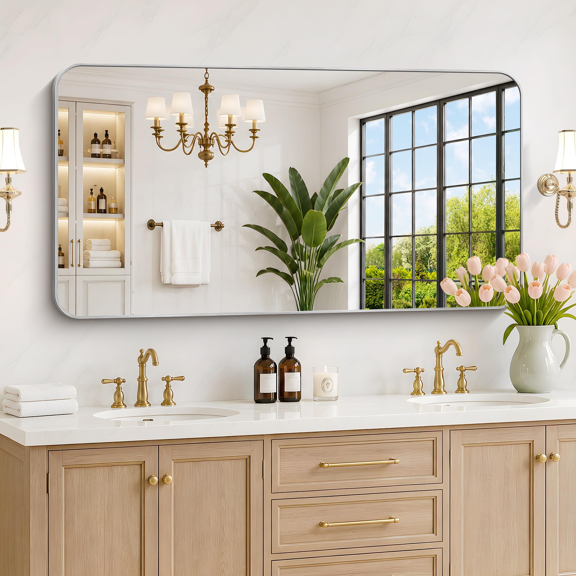 DESBING 55"x30" Bathroom Mirror for Over Sink, Silver Framed Wall Mirror