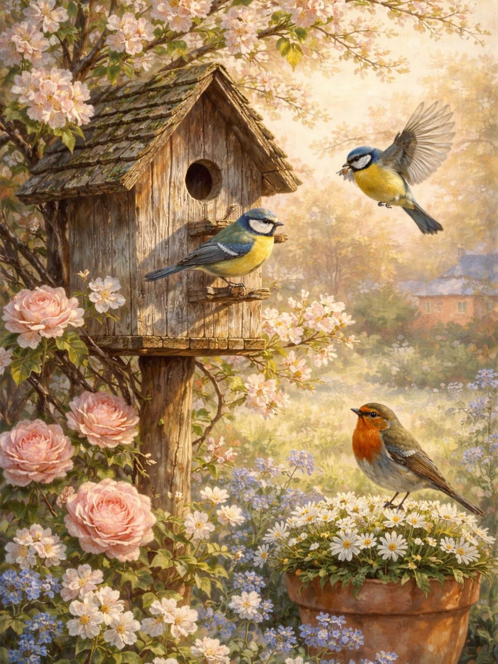 HKLIOPU Diamond Art Kits Adults,5D Diamond Painting Kits for Beginners Kids,Full Round Drill Gem Art Kits Crafts Home Decor (Robin and Blue Tit, 12x16Inch) — image 1