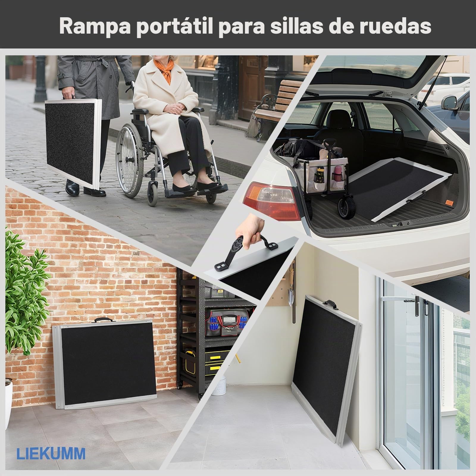 LIEKUMM Rampa de Aluminio para Silla de Ruedas de 91 x 73 cm, Capacidad de 300 kg rampa para Silla de Ruedas, escalones, bordillos