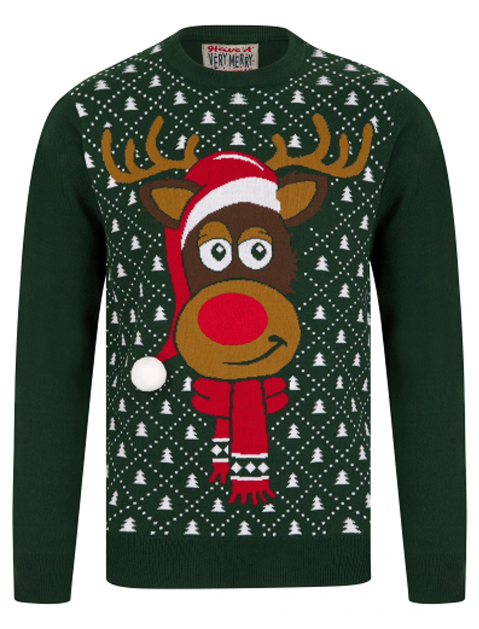 Tokyo Laundry Men's Santa Hat - Green Santa Hat Motif Novelty Christmas Jumper In Holly Green - Merry Christmas - L