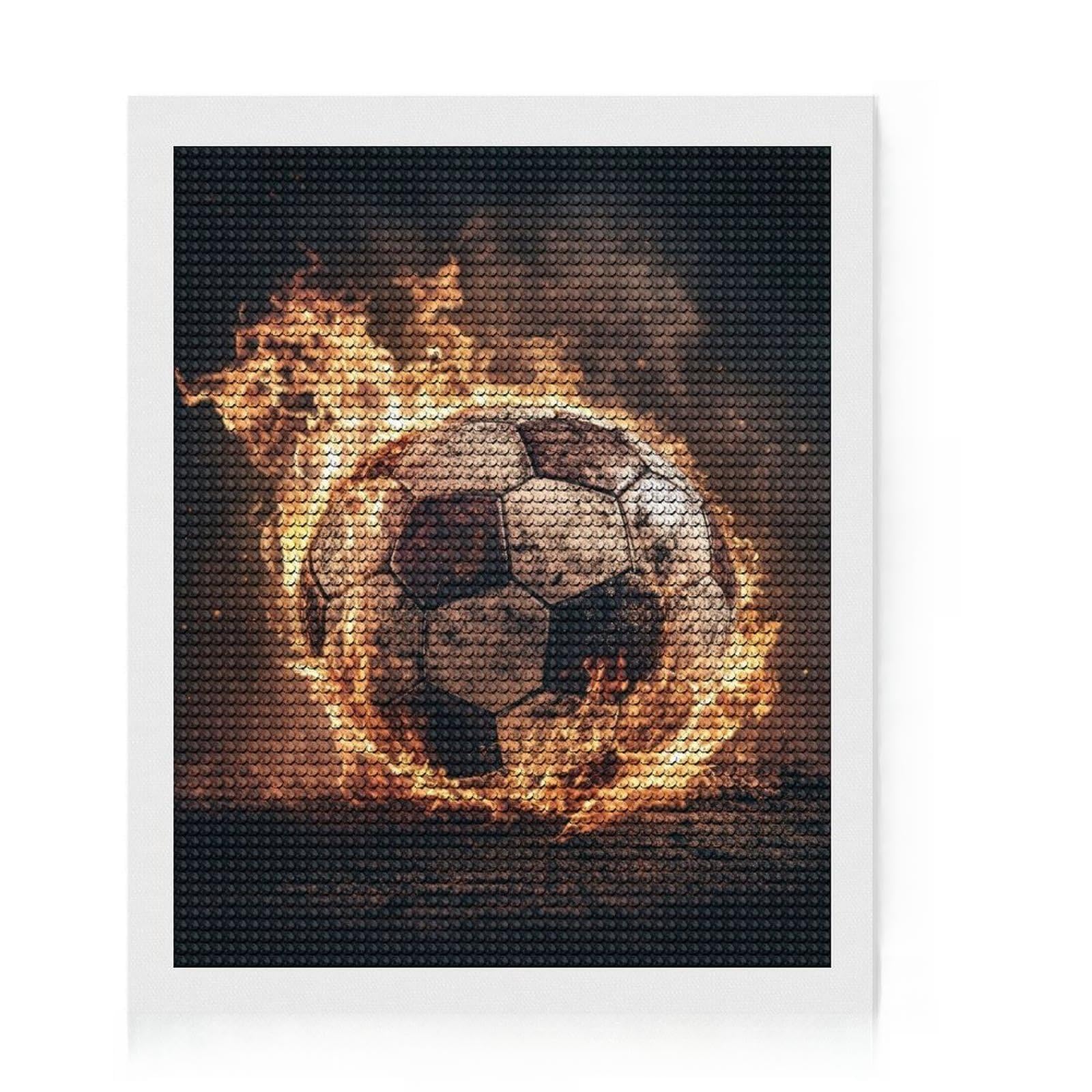 Junmoney Fiery Soccer Ball Diamond Painting Set 16"x20", Mindful Craft Project, Cute Room Decor, with Tool Kit, Artistic Hobby, Modern Decor