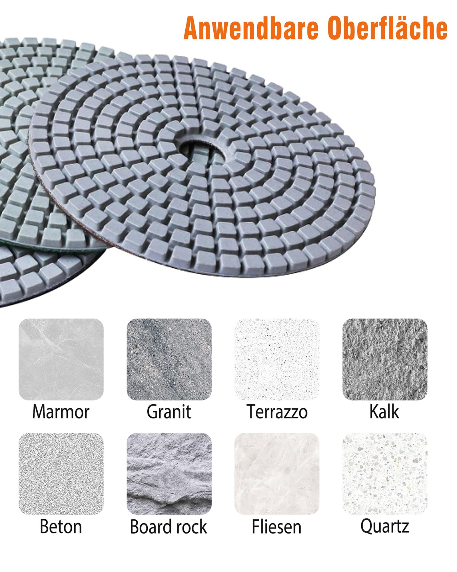 Zestaw 14 diamentowych tarcz polerskich: 100 mm, diamentowe tarcze polerskie 50# - 8000# marmur, zestaw do polerowania z gumowymi podkładkami M14, filc wełniany, do betonu, granitu, kamienia, marmuru