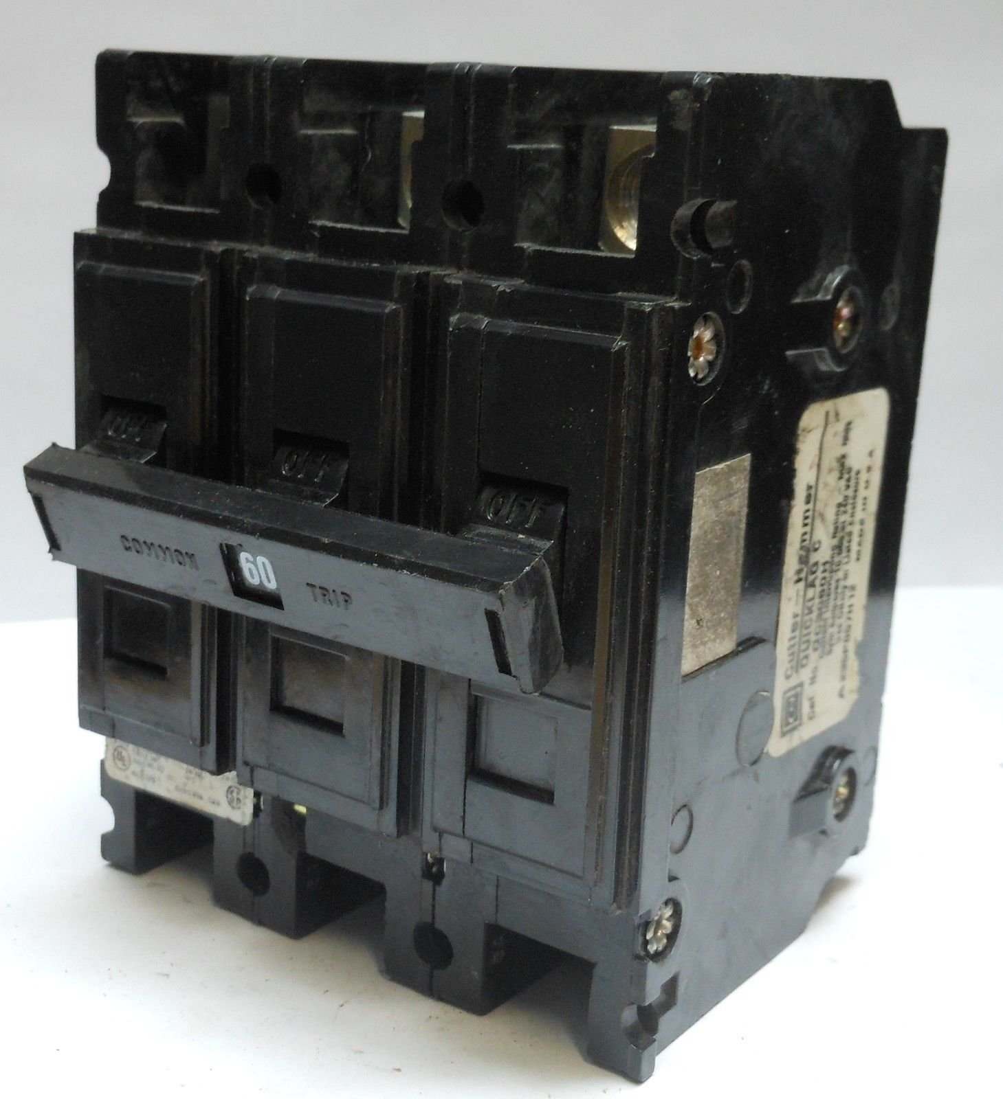 Cutler-Hammer QuickLag QC3060H Type QC Thermal Magnetic Miniature Circuit Breaker, 240 VAC, 60 A, 10 kA Interrupt