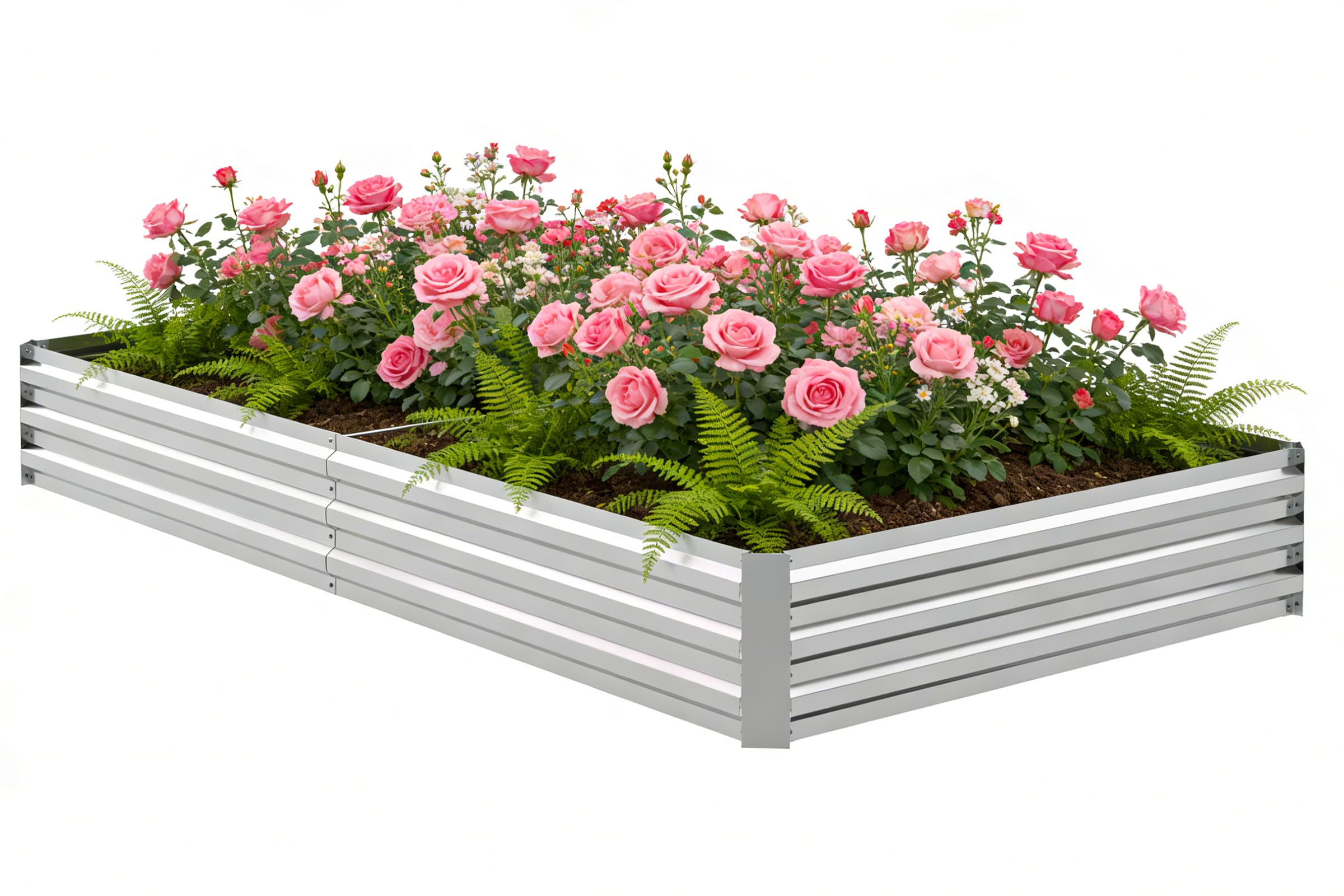 8x4x1FT Galvanized Raised Garden Bed, Metal Planter, Silver,1 Pack