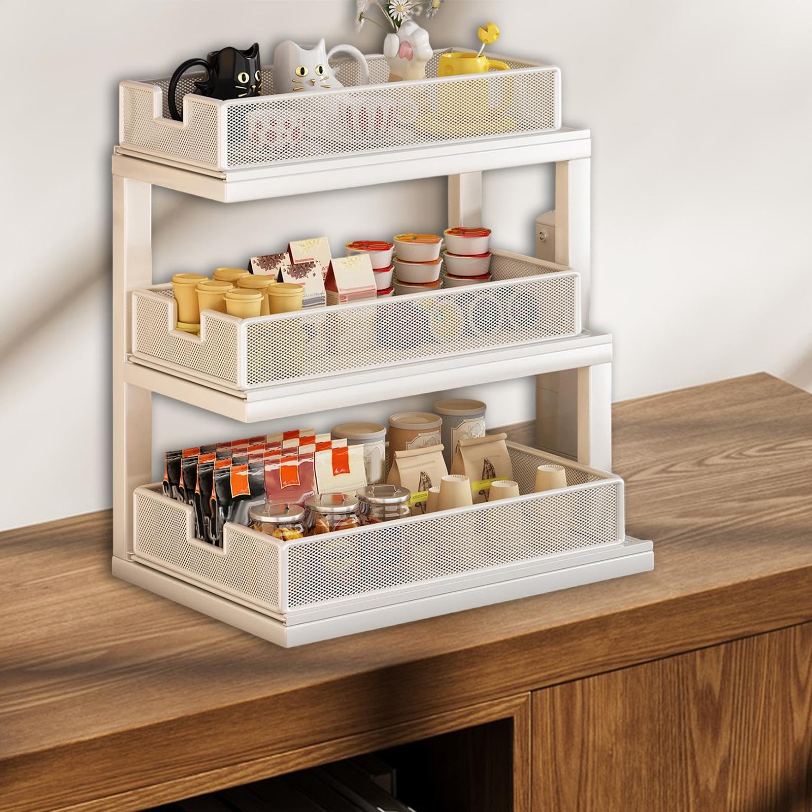 KESOTO Portavasos de 3, Portavasos Independiente, Organizador de Baño Multifuncional, Portavasos de Vidrio para Tazones, Crema Y Azúcar, Blanco, tal como se describe