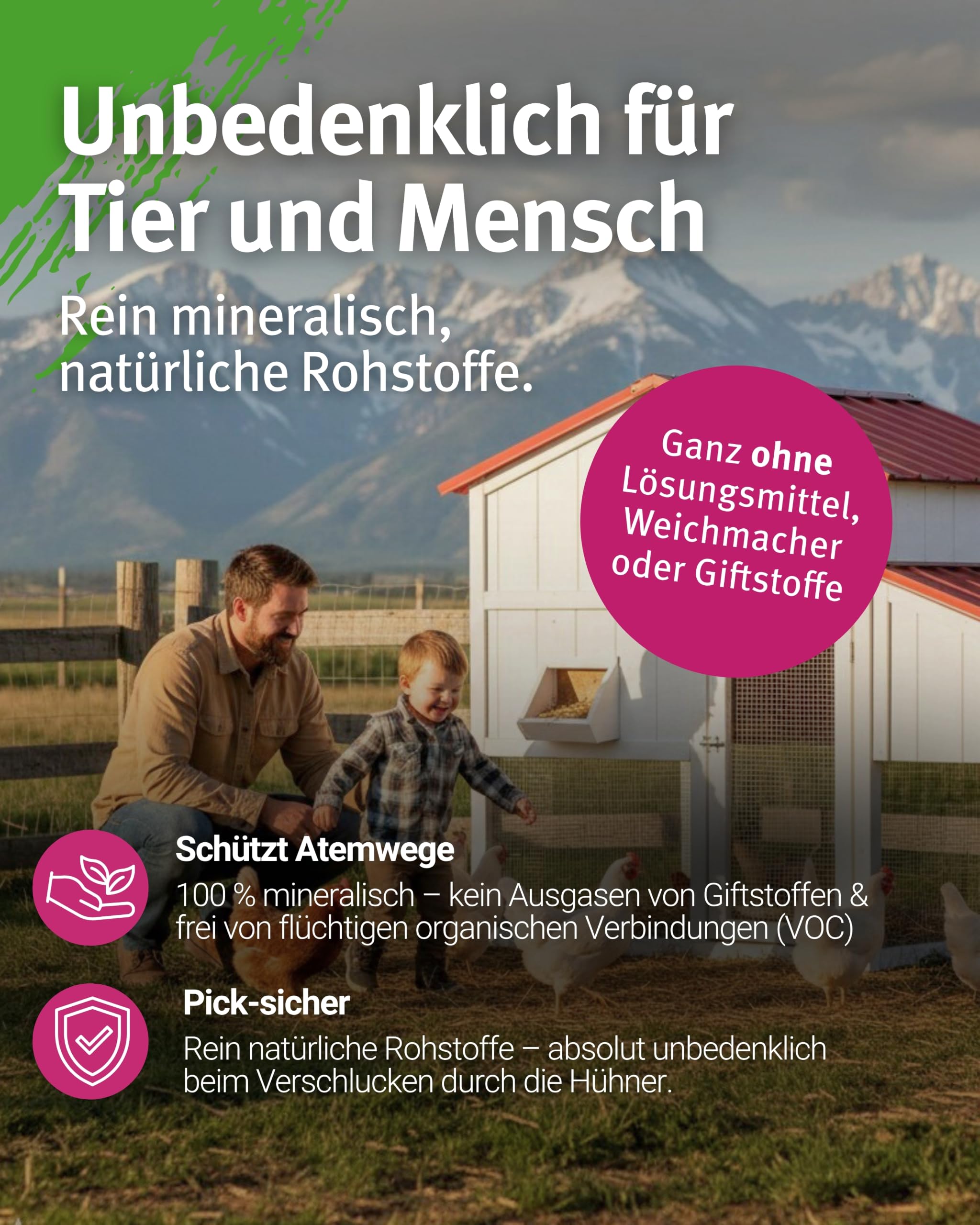 Kalkfarbe Hühnerstall I 5 kg für ca. 30 m² I Antibakterielle Stallfarbe gegen Milben & Schimmel I 100% natürlich & chemiefrei I Atmungsaktiv für ein gesundes Stallklima