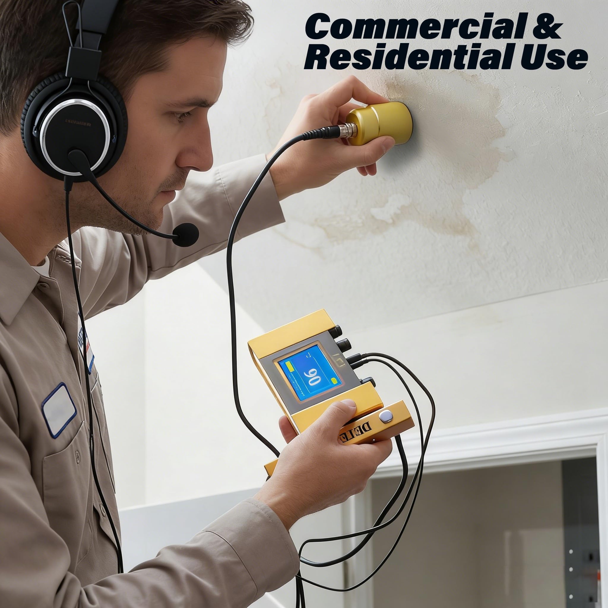 Detector de fugas de agua subterráneo, detector de fugas de tubería de agua, monitor localizador de sensor de fugas de pantalla digital, auriculares con cancelación de ruido, sensibilidad ajustable
