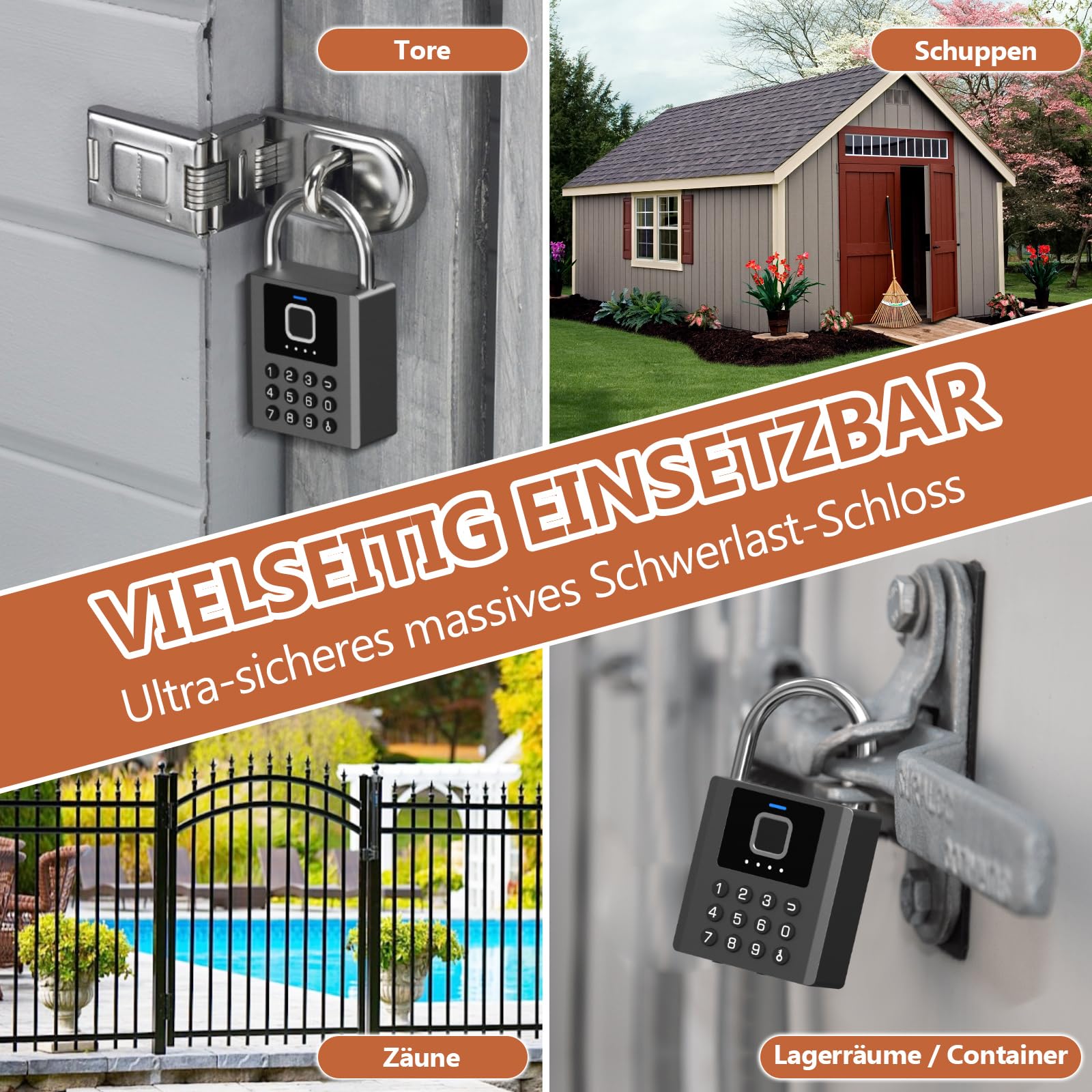 Anweller Candado de huellas dactilares con código numérico – Candado de combinación resistente a la intemperie con patillas de 8 mm – para puertas, vallas, cobertizos, garajes, jardines y taquillas