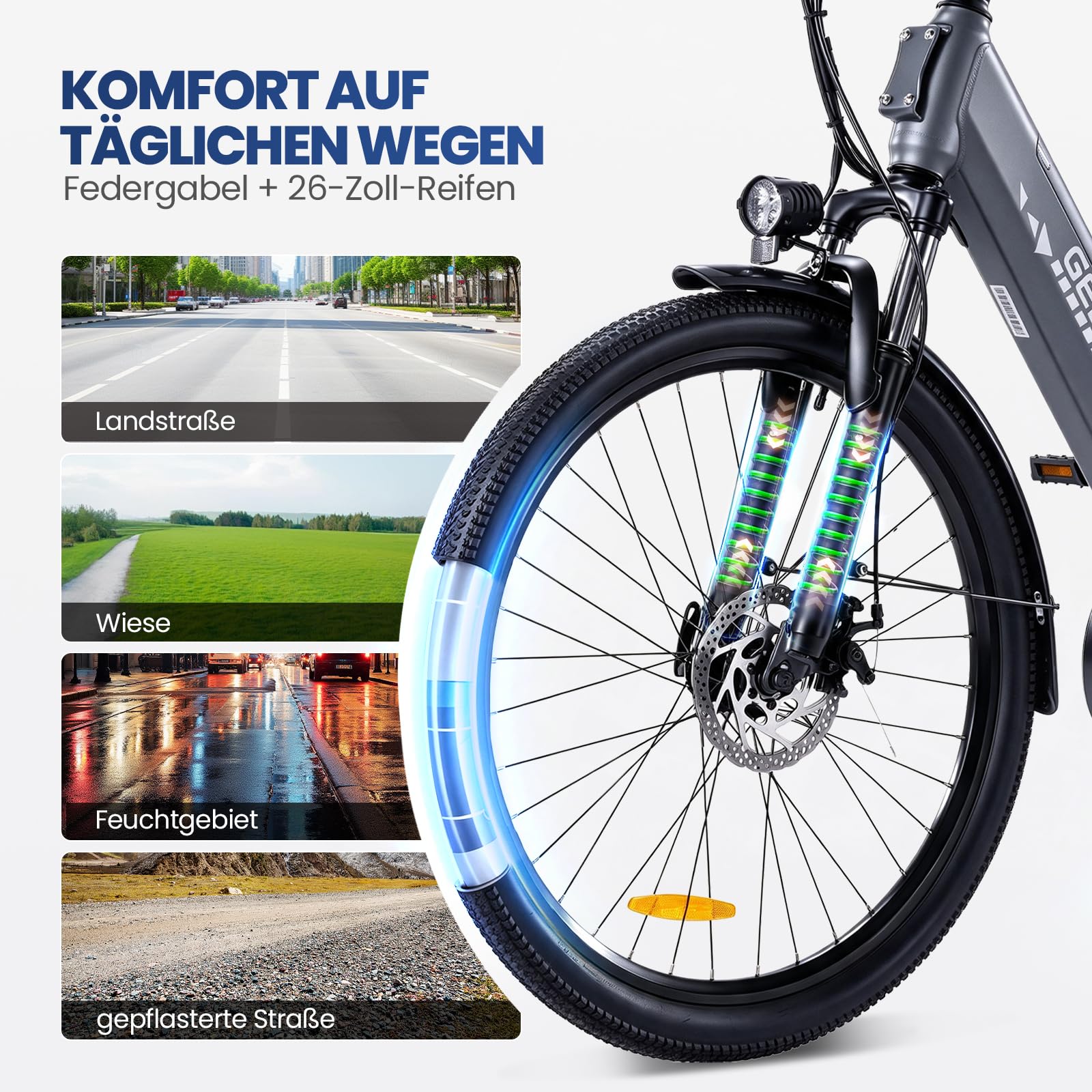 E Bike Damen Herren, 26 Zoll Elektrofahrrad bis zu 90 km Reichweite, 250W Motor 55 Nm, 36V 13Ah Akku, Shimano 7-Gang Schaltung, Scheibenbremsen, für Pendeln, Einkaufen und Freizeit