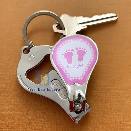 Miniatura 6 de Baby Shower Pink Girl Llavero Favores (12 piezas) Cortauñas y abrebotellas Regalo de fiesta para invitados