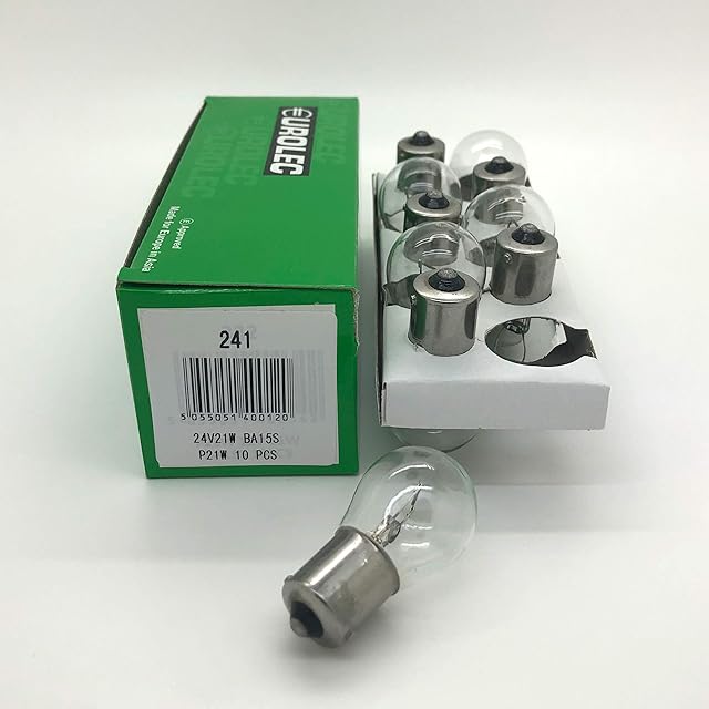 10 x Eurolec 241 P21W 24v 21w BA15S Brake Tail Indicator Reverse Fog Light Bulb - Truck Lorry