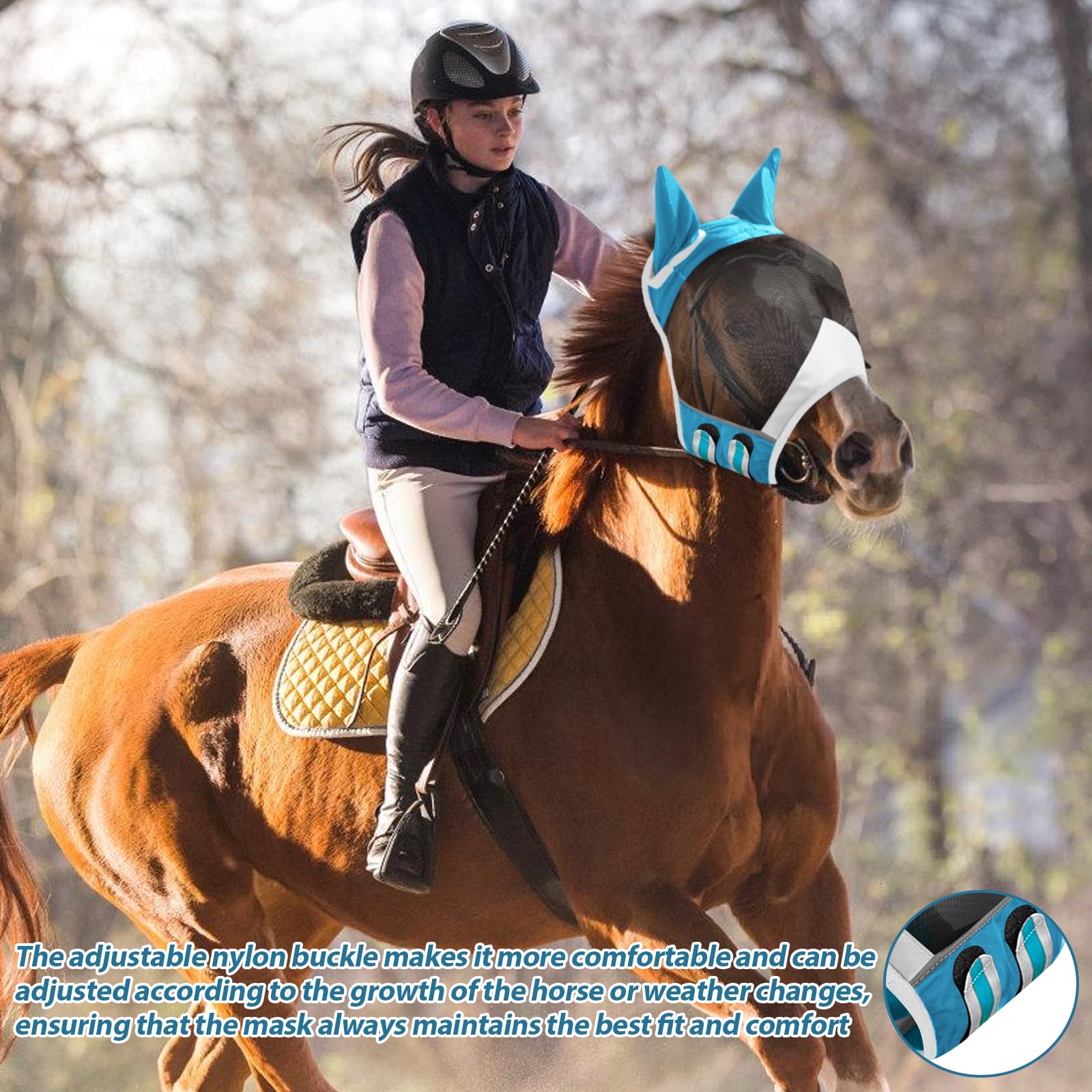 Máscara de mosca para caballo, protección UV con protección para las orejas, máscara de caballo con orejas, protección protectora, malla transpirable
