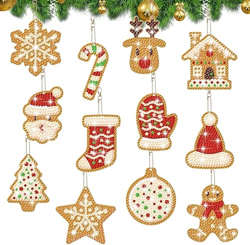 clothmile Kit de 12 llaveros de diamantes de Navidad, diseño de hombre de jengibre de Navidad, 5D, bricolaje, manualidades, hombre de jengibre, arte