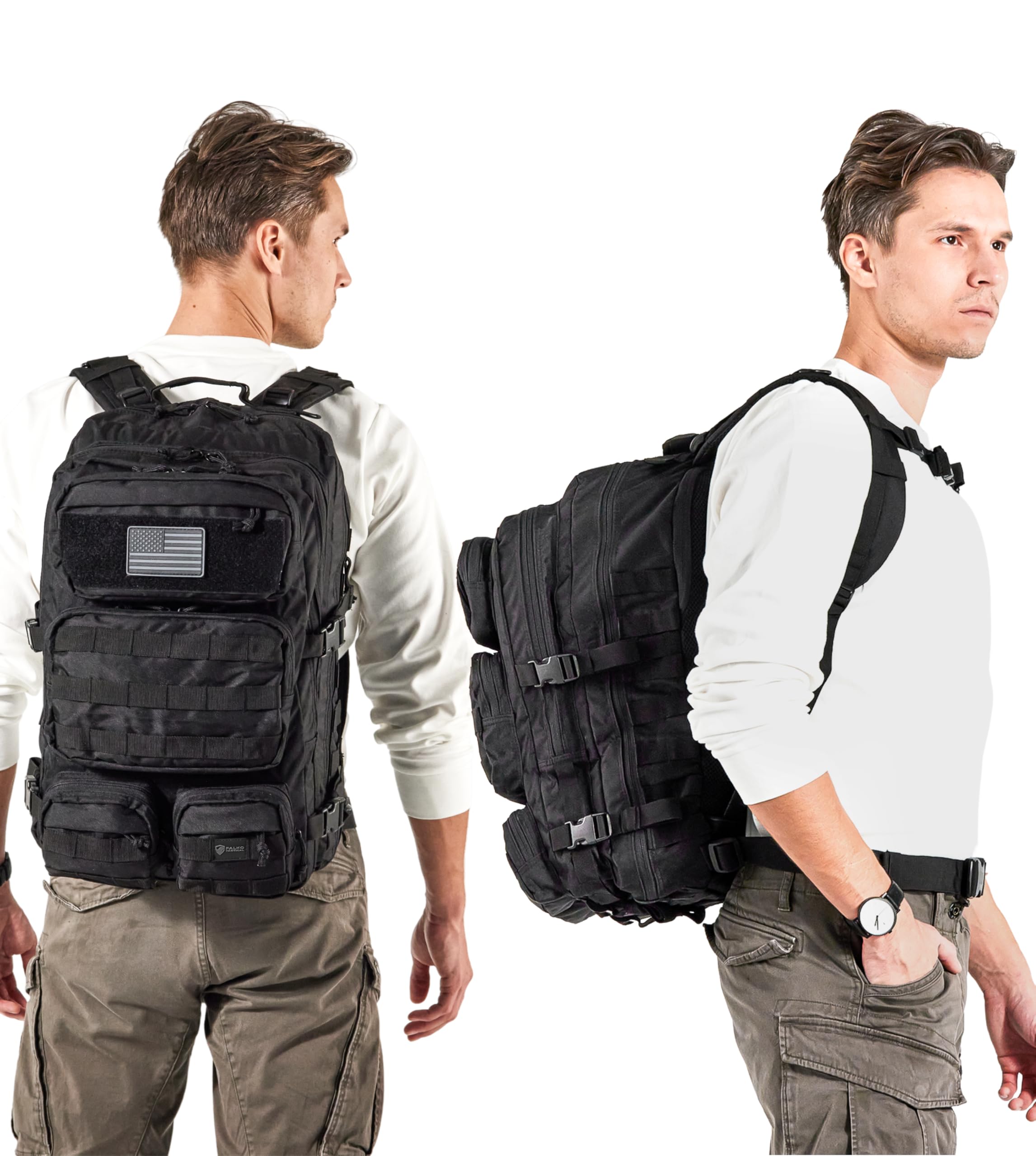 Falko Taktischer Rucksack für Damen und Herren, 50 l, 2,4 x stärker, großer Militär-Molle-Rucksack, Notfall-Outdoor-Rucksack