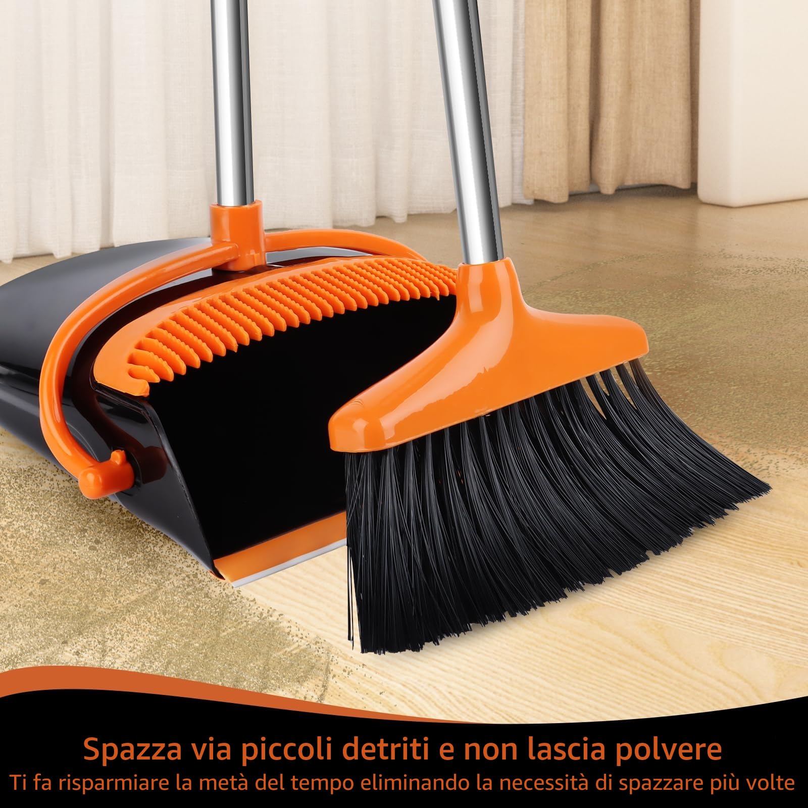 Set di Scopa e Paletta Salvaspazio a Manico Lungo, per spolverare elettrostatica con Scopa per Interni, Giardino, Cucina