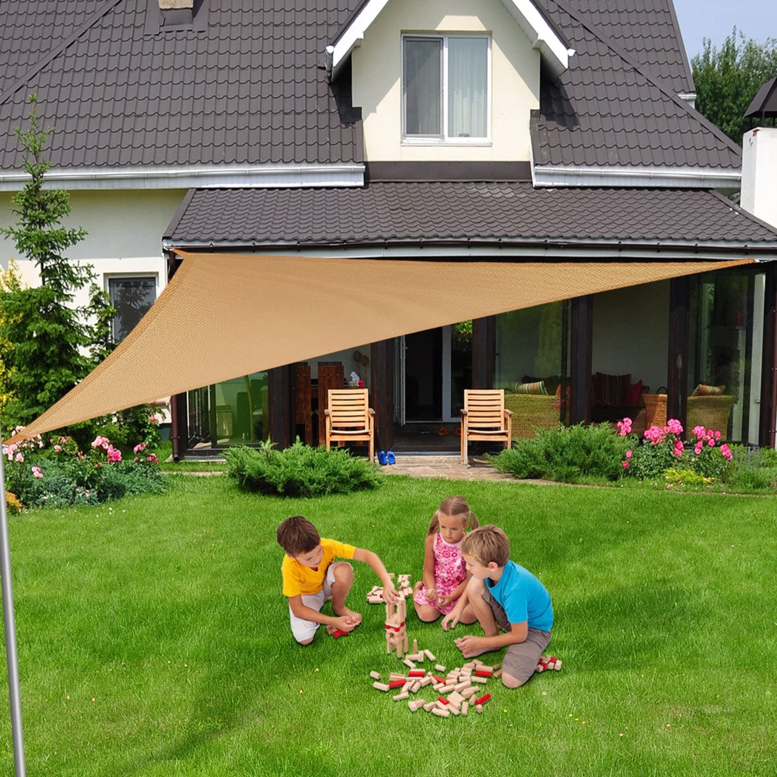 KARAT Voile d'ombrage en Polyester pour Jardin Balcon - Voile de Protection Solaire 160 g/m² Respirante & imperméable - L’Ombre idéale pour Votre terrasse patios (Respirant 5x5m, Sable)