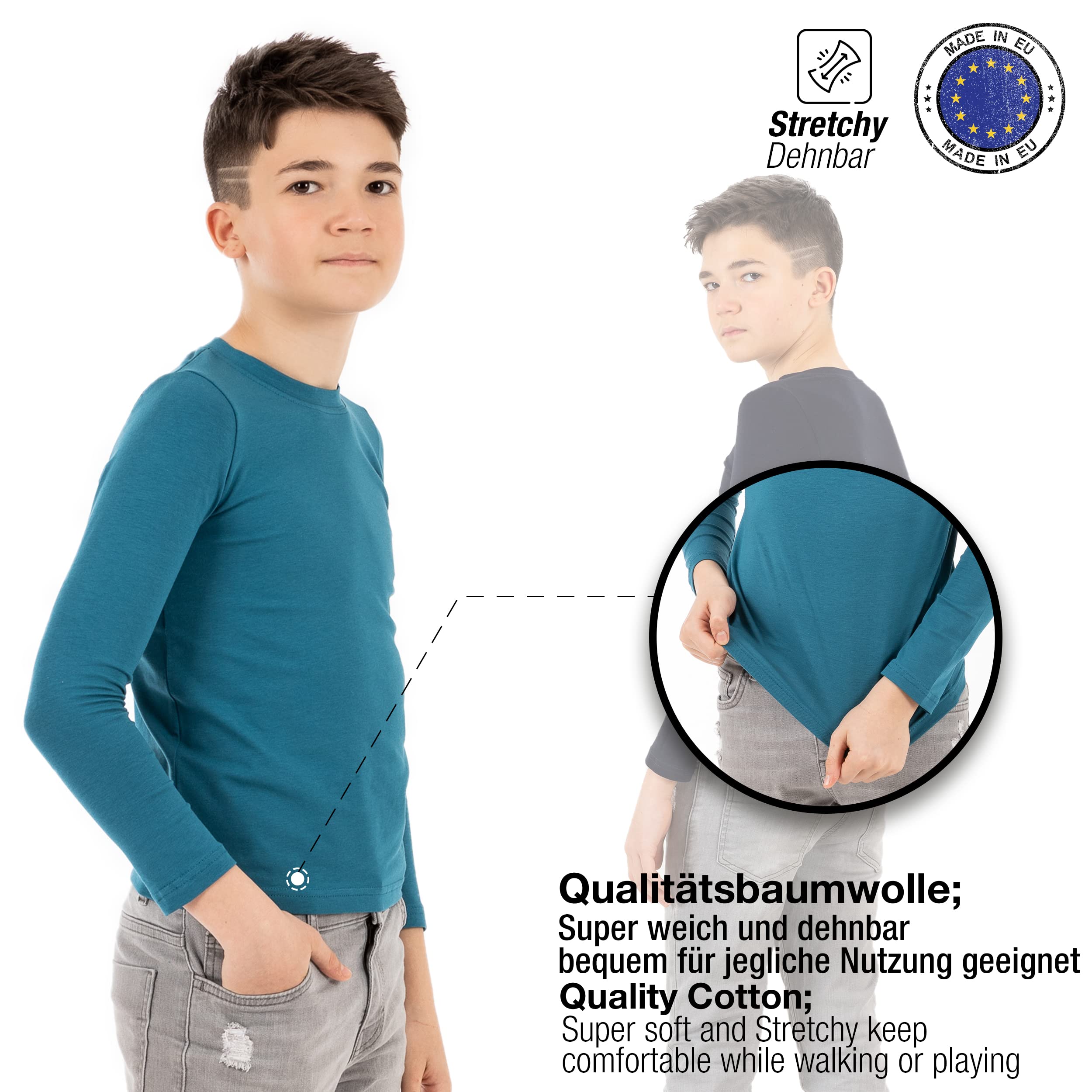 LOREZA ® 3 Niños Camisetas Manga Larga Ropa Interior Camisetas Manga Larga