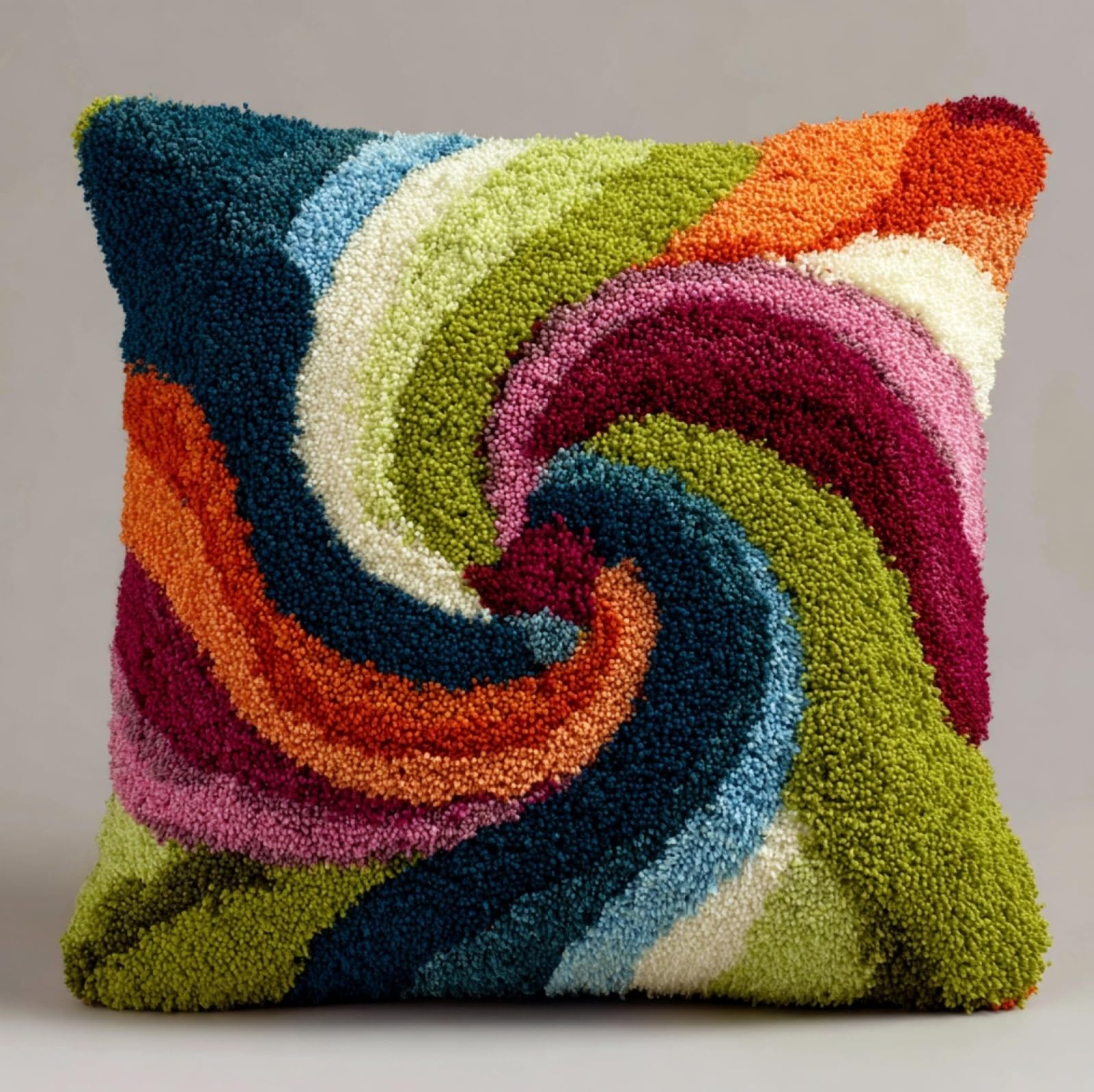 AxiangziK Latch Hook Cushion Kit 43x43cm,Colorful Swirls Beginner Friendly Needlecraft Set,Easy Latch Hook Kit for Home Decor