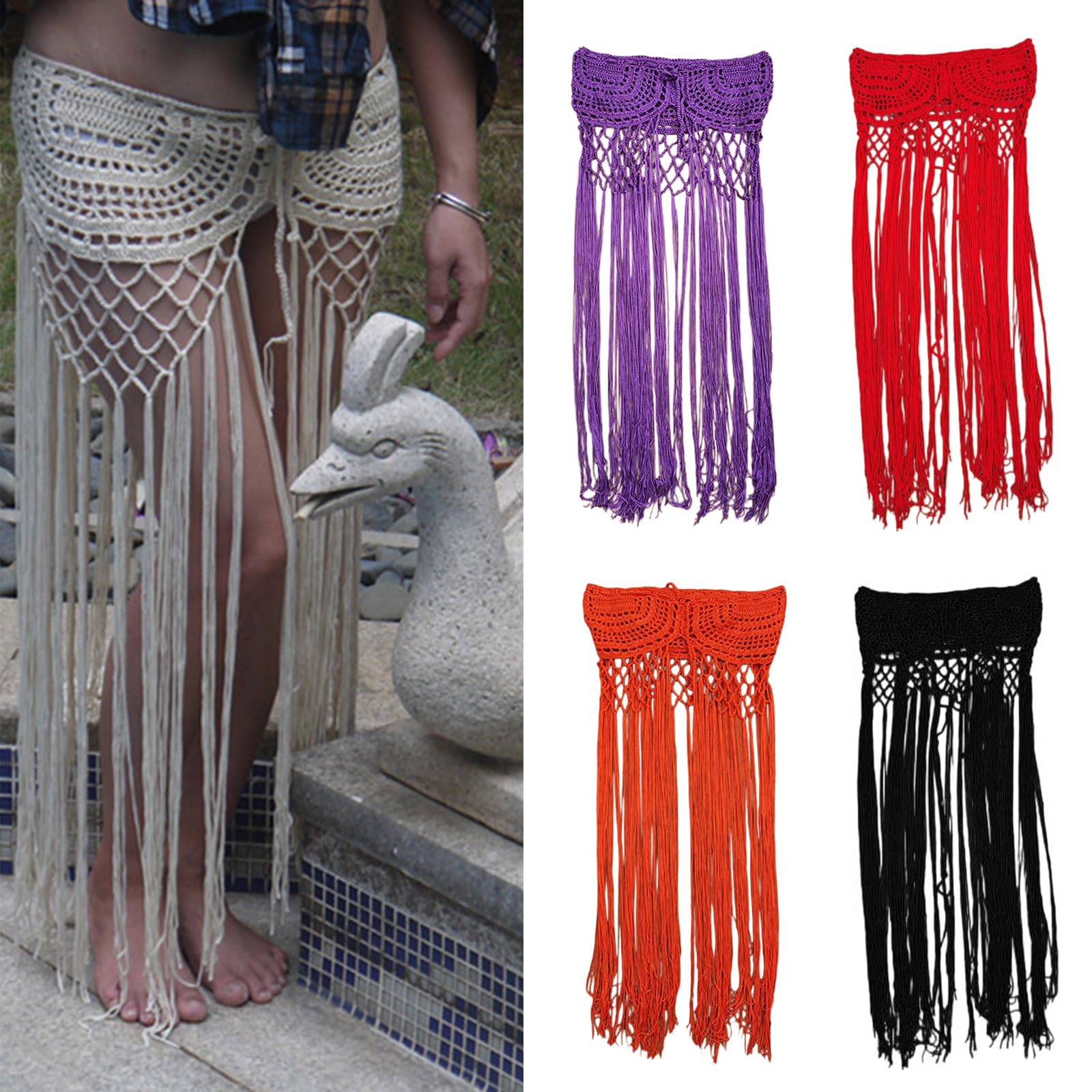 Vestido de playa con borlas largas, vestido de punto hueco para traje de baño, falda de playa de ganchillo transparente para fiestas en la playa