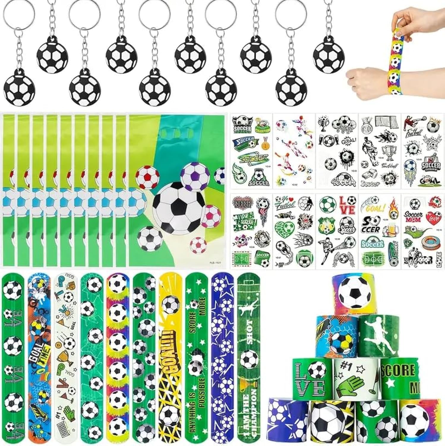 40 Pcs Football Party Bags, Soccer Party Favours With Slap Bracelets, Luminous Tattoos, Soccer Keychains Gift Bags Fillers For Boys Birthday Party