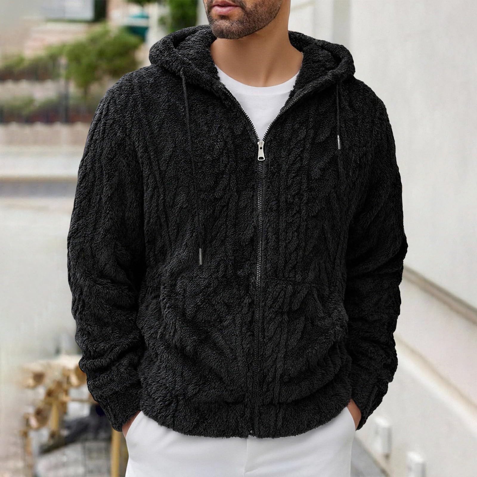 Sudadera Sin Mangas Hombre Chaqueta De Forro para Hombre, Manga Larga, Cremallera, con Capucha, Estilo Casual Y Cálido Invierno. Top Yoga (Black, S) Ropa Anti Calor Verano Trabajo