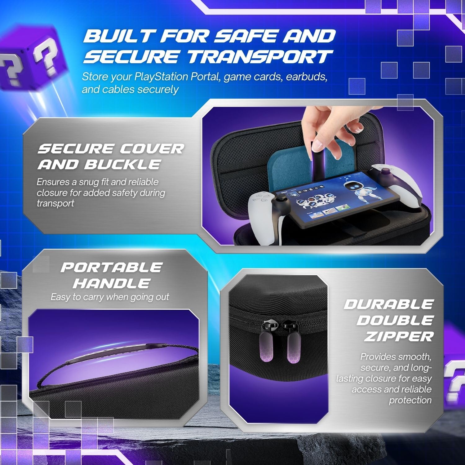 TNP Custodia da trasporto per PlayStation Portal, borsa da viaggio portatile per PS5 con custodia protettiva in silicone e 2 pellicole protettive per lo schermo, antiurto e anti-collisione