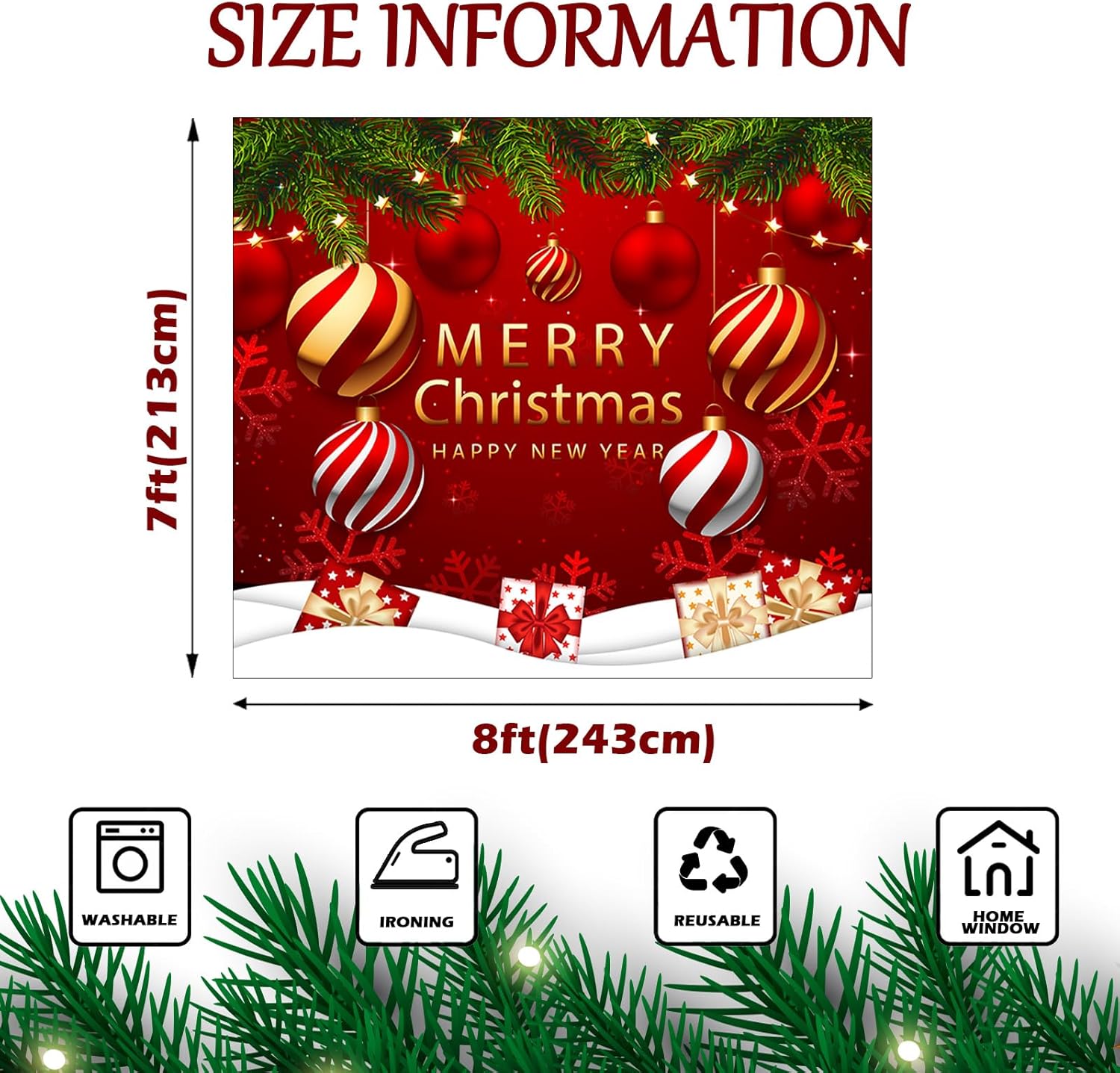 Christmas Garage Door Cover Banner, Red Festival Large Hanging Backdrop, Merry Christmas Happy New Year Xmas Garage Wall Decorations for Holiday Party Décor, 7x8 FT