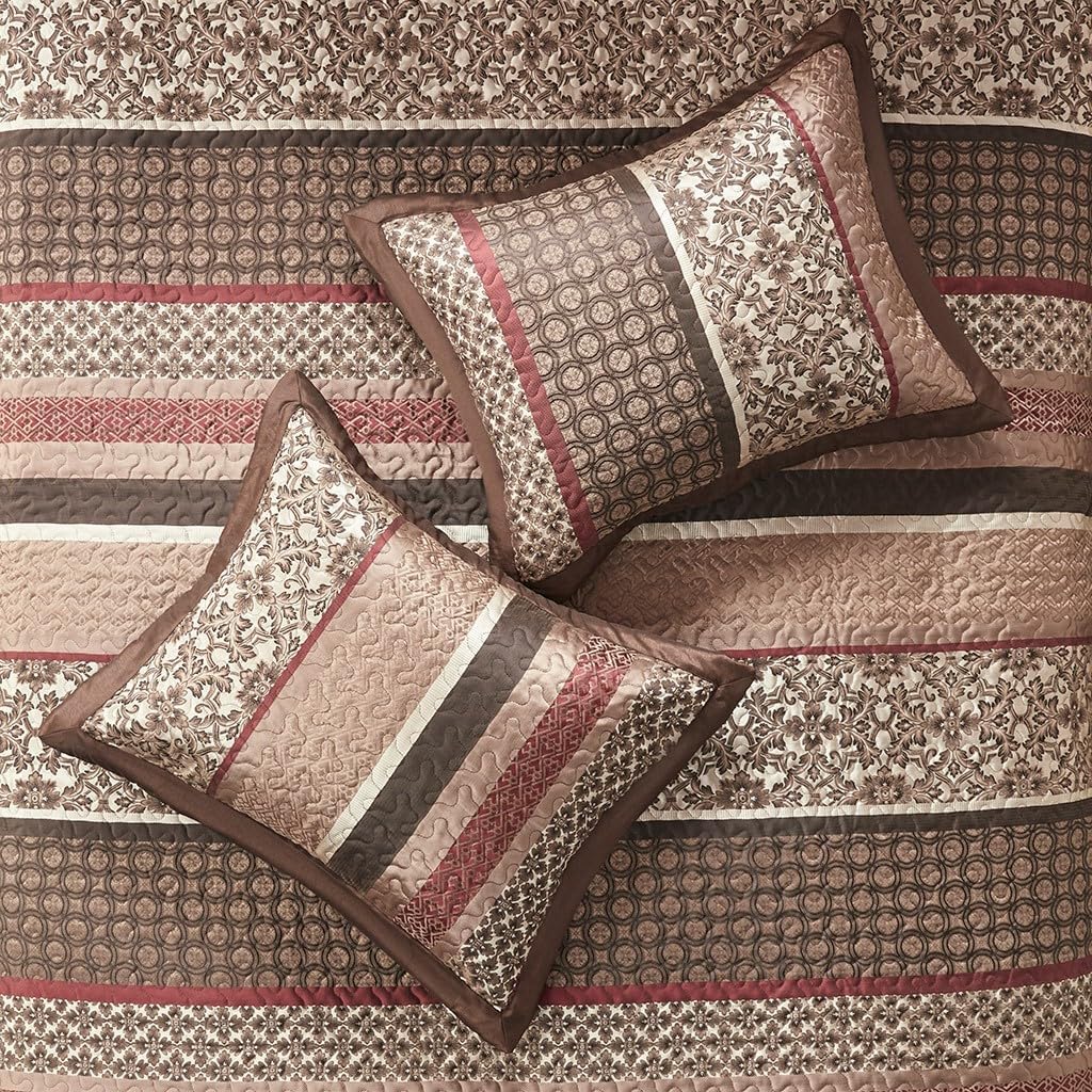 5 Piece Reversible Jacquard Bedspread Set Red King
