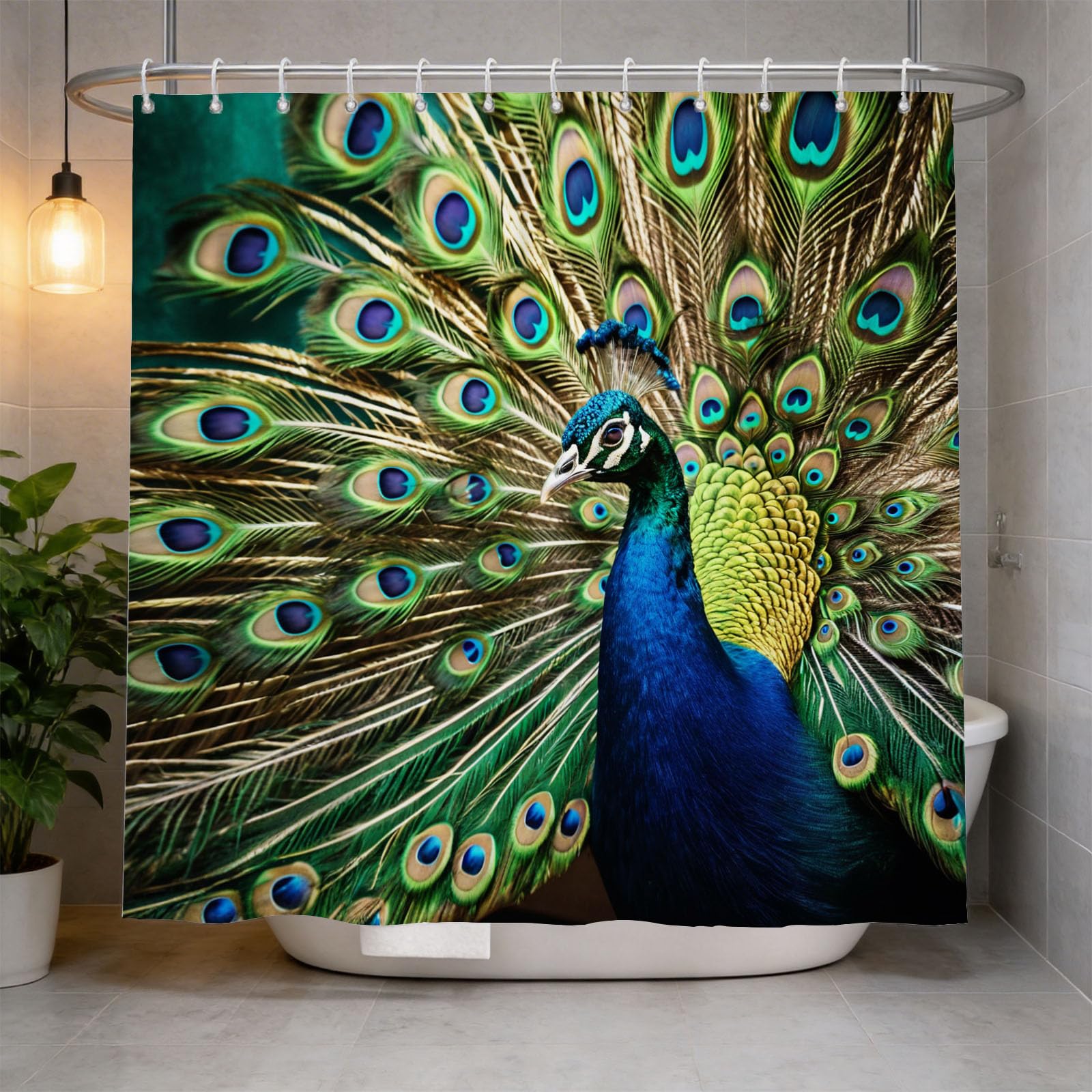 Hongduo 3D Peacock Shower Curtain for Stalls Bathtubs Animal Bathroom Decor Shower Curtain Set Polyester Fabric Waterproof 180x200cm/71X79 Inch with Hooks
